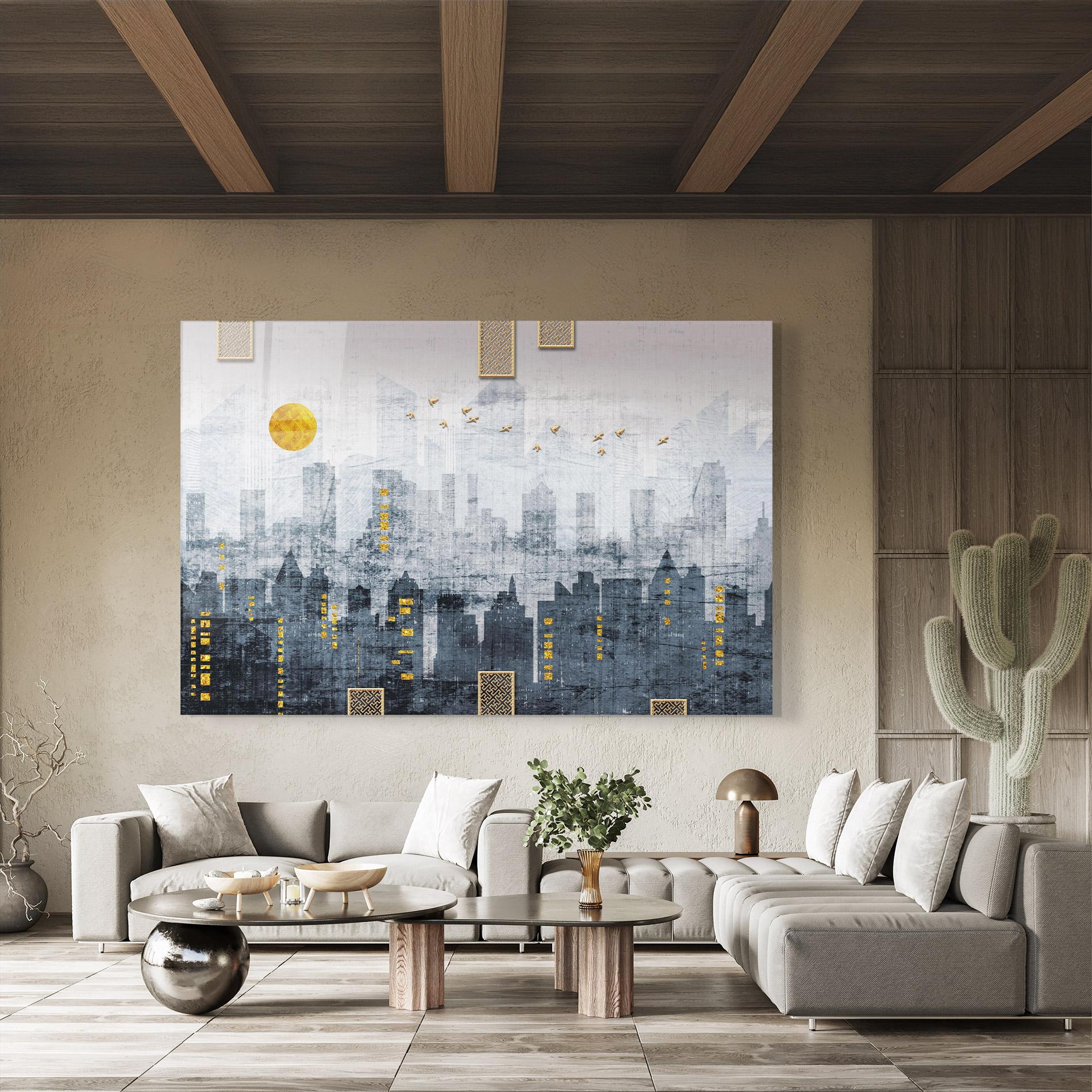 Glasbild Golden Cityscape mockup 8