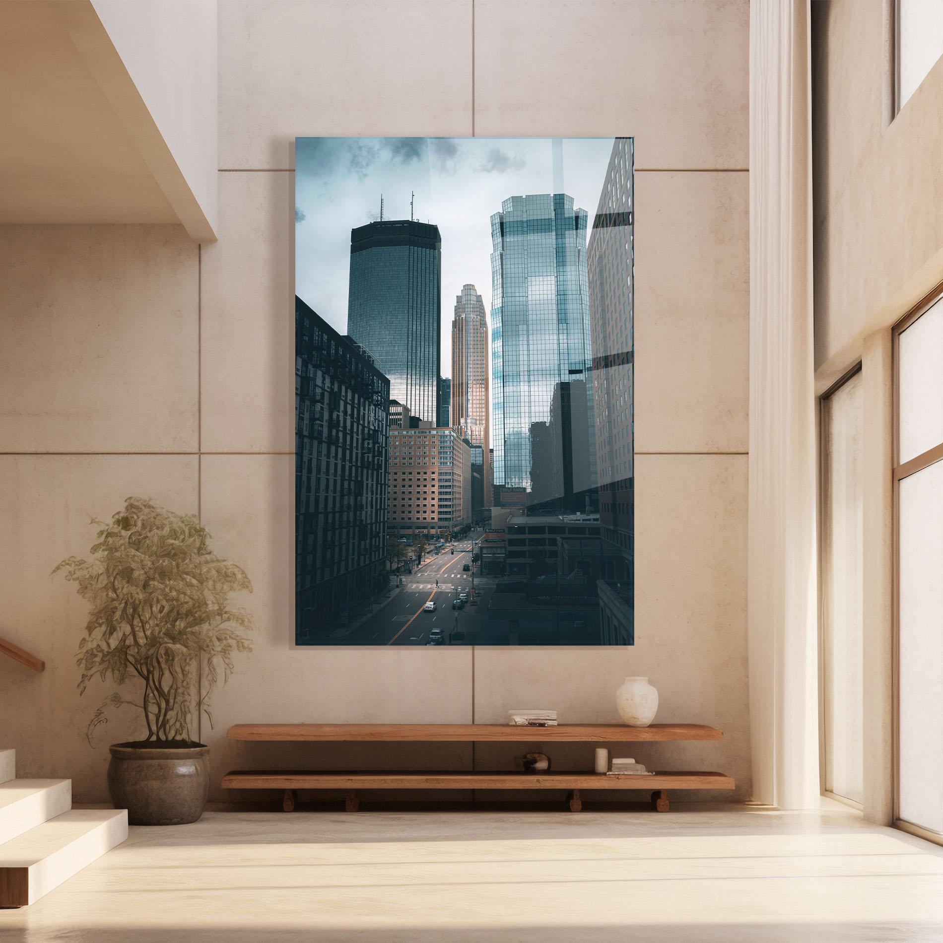 Glasbild Big Blue Building mockup 8