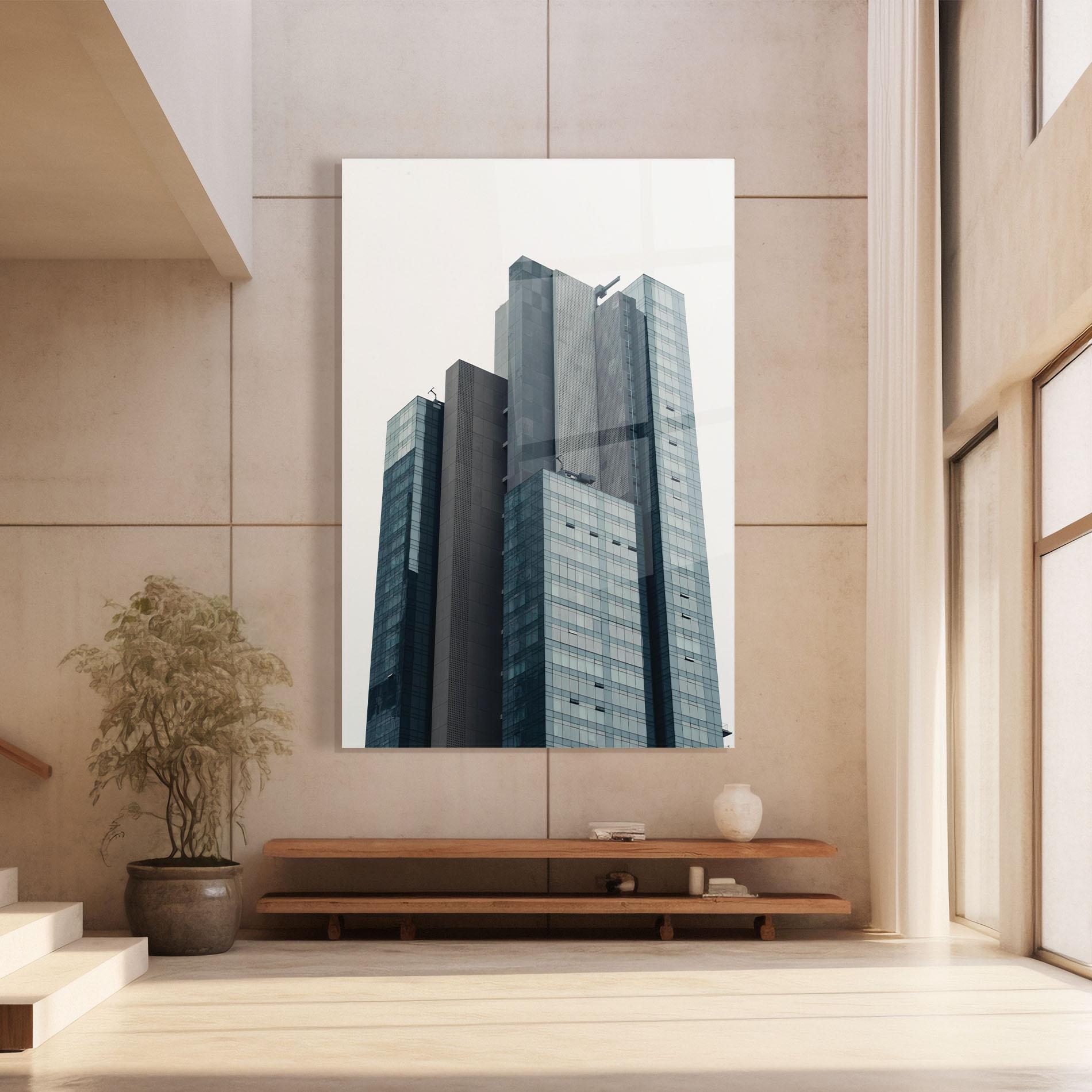 Glasbild Blue High Building mockup 8