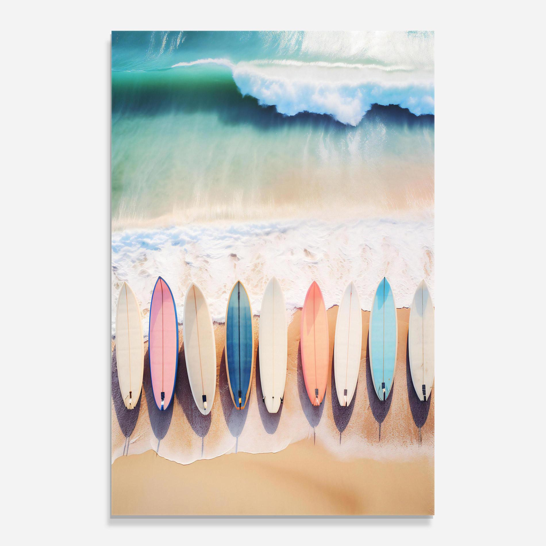 Glasbild Surfboards Beach mockup 0
