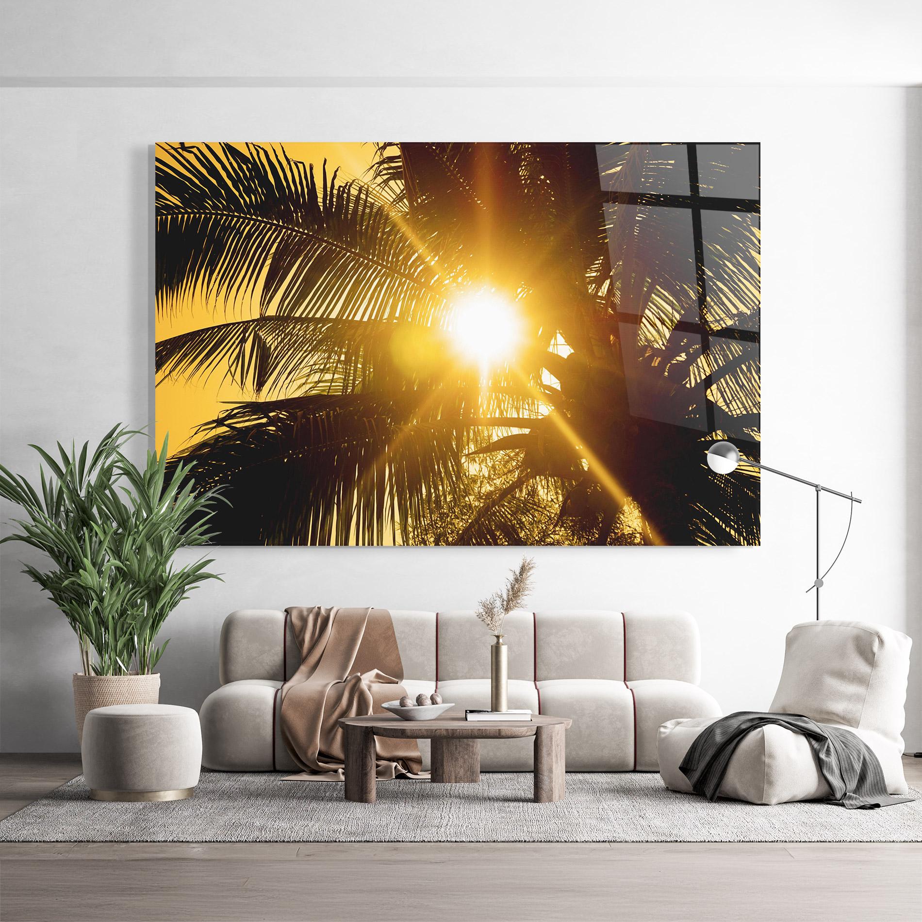 Glasbild Palm Trees Sun mockup 9