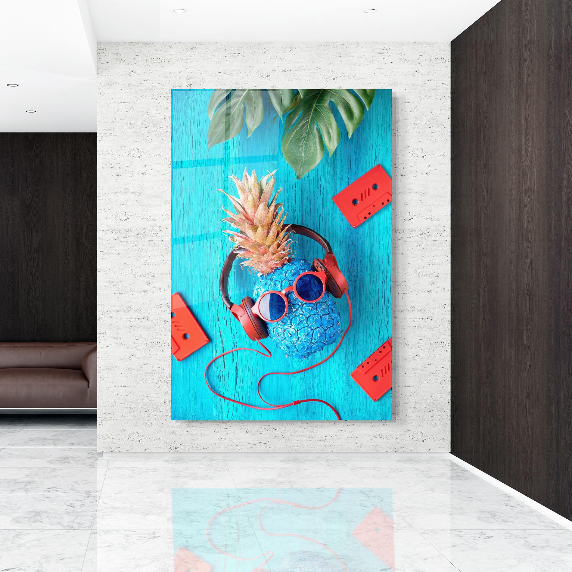 Glasbild Pineapple On Blue mockup 9