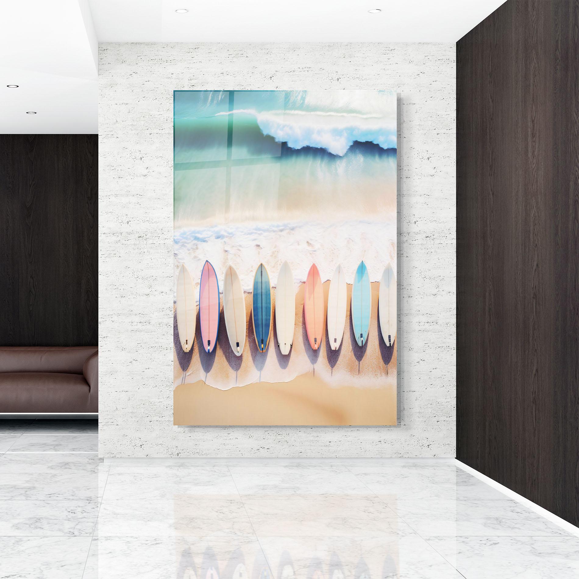 Glasbild Surfboards Beach mockup 9