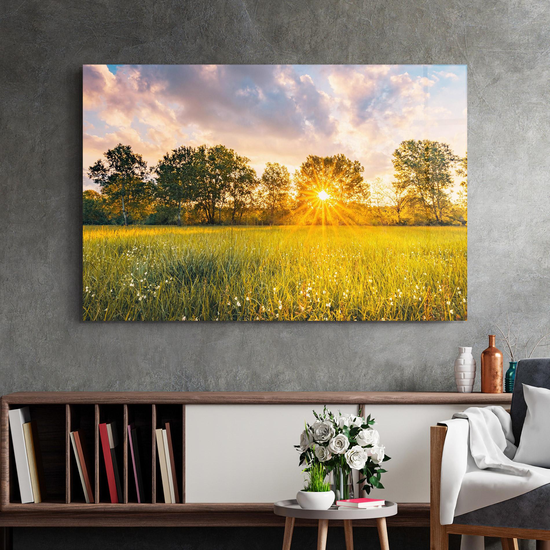 Glasbild Blossoming Meadow mockup 2