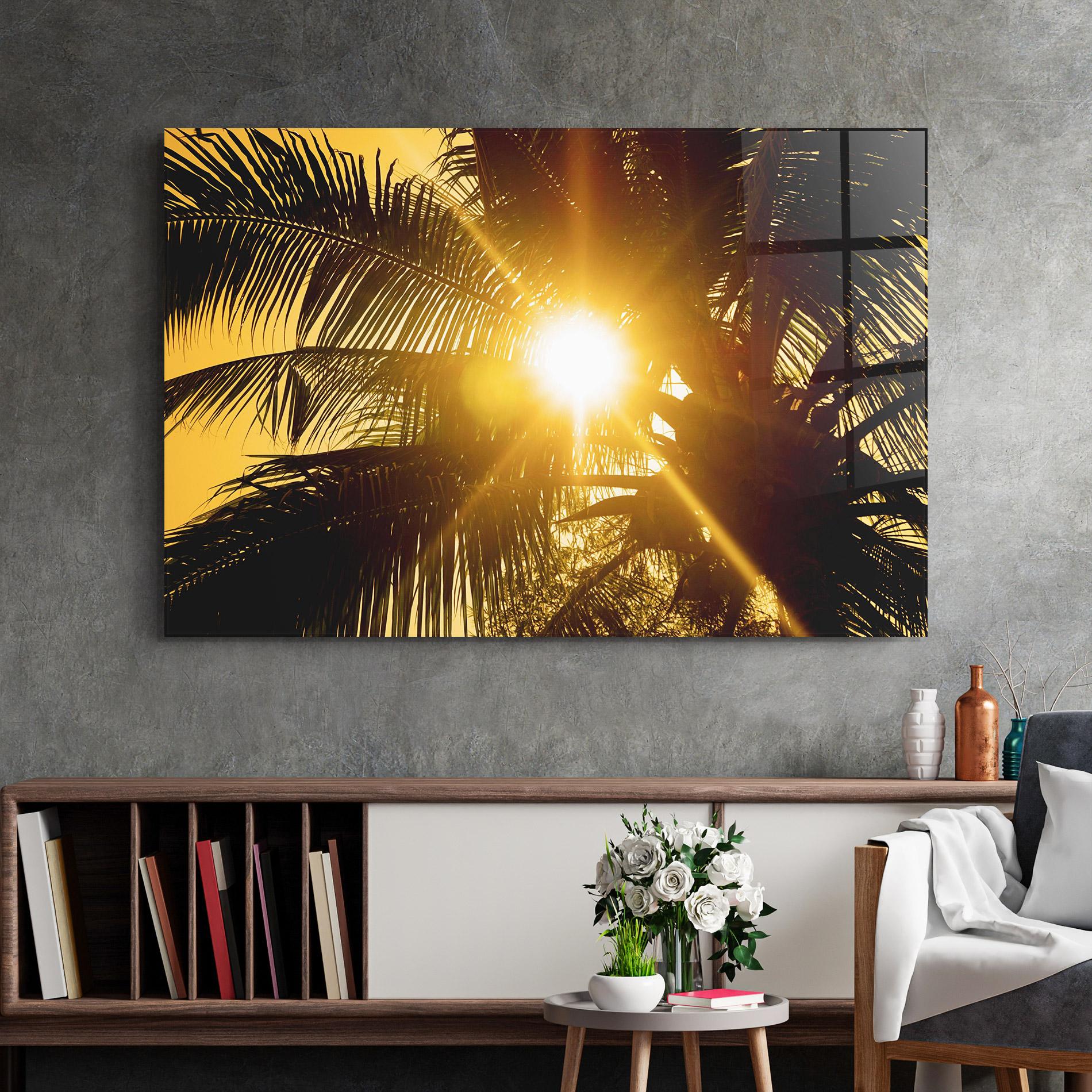Glasbild Palm Trees Sun mockup 2