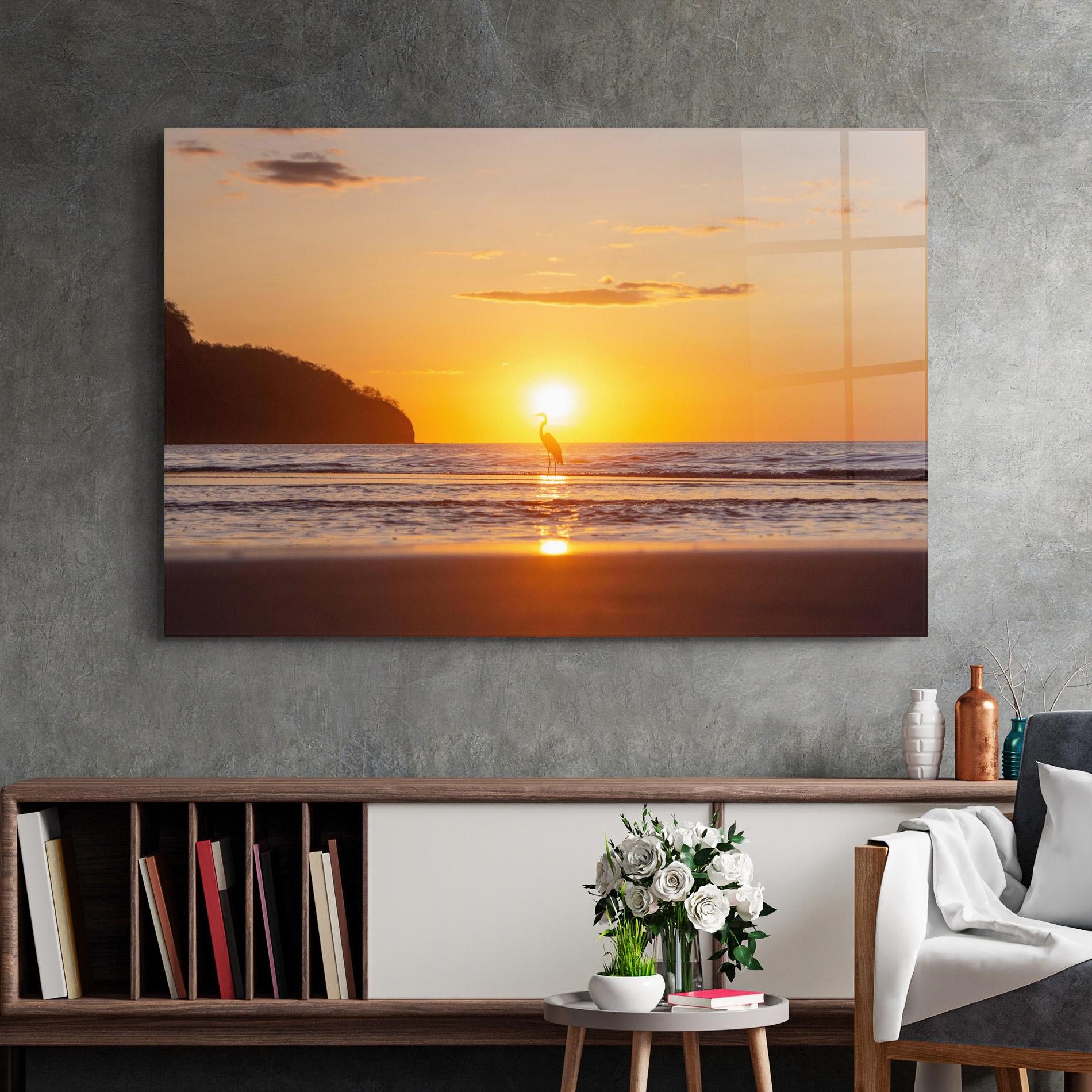 Glasbild Sunset Bird Silhouette mockup 2