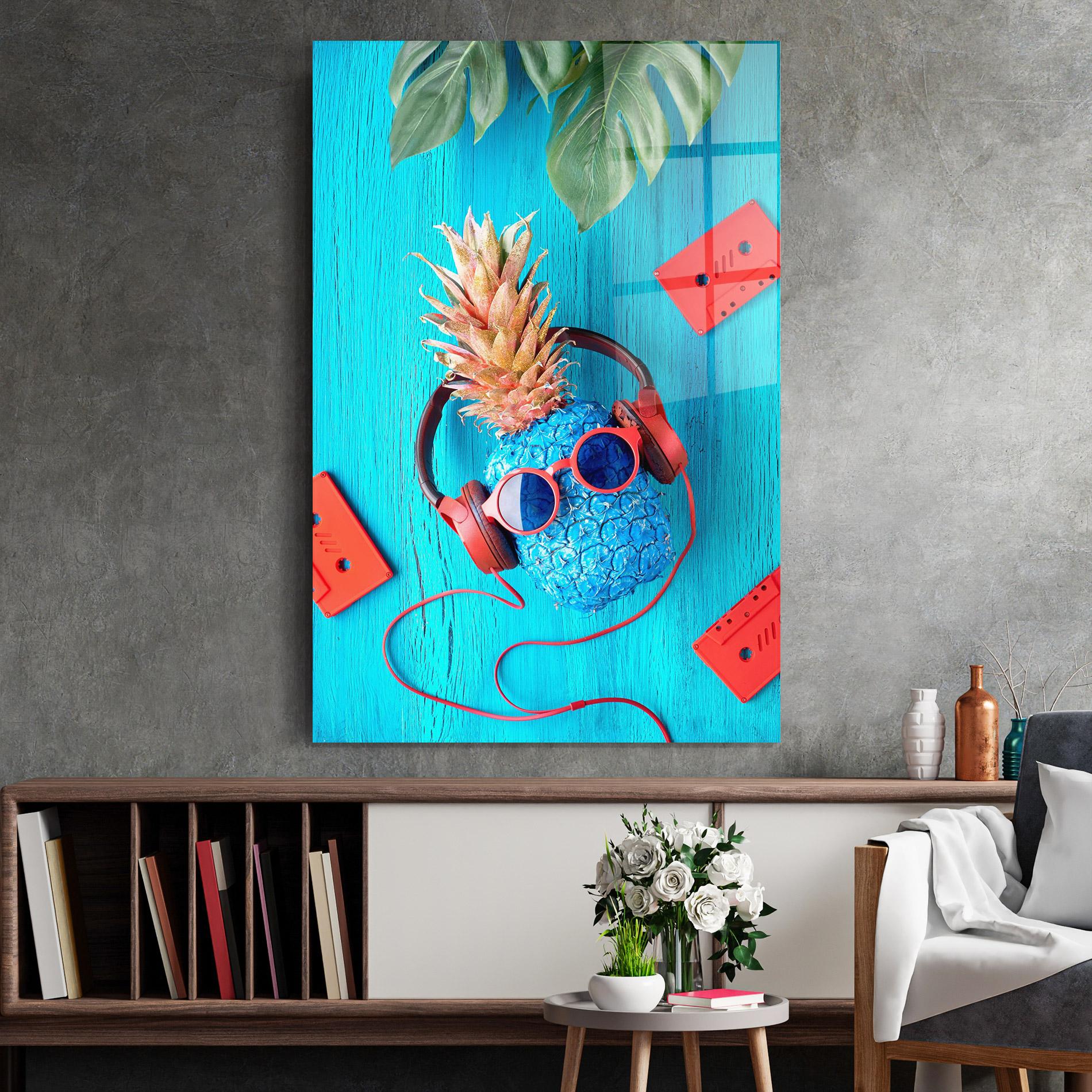 Glasbild Pineapple On Blue mockup 2