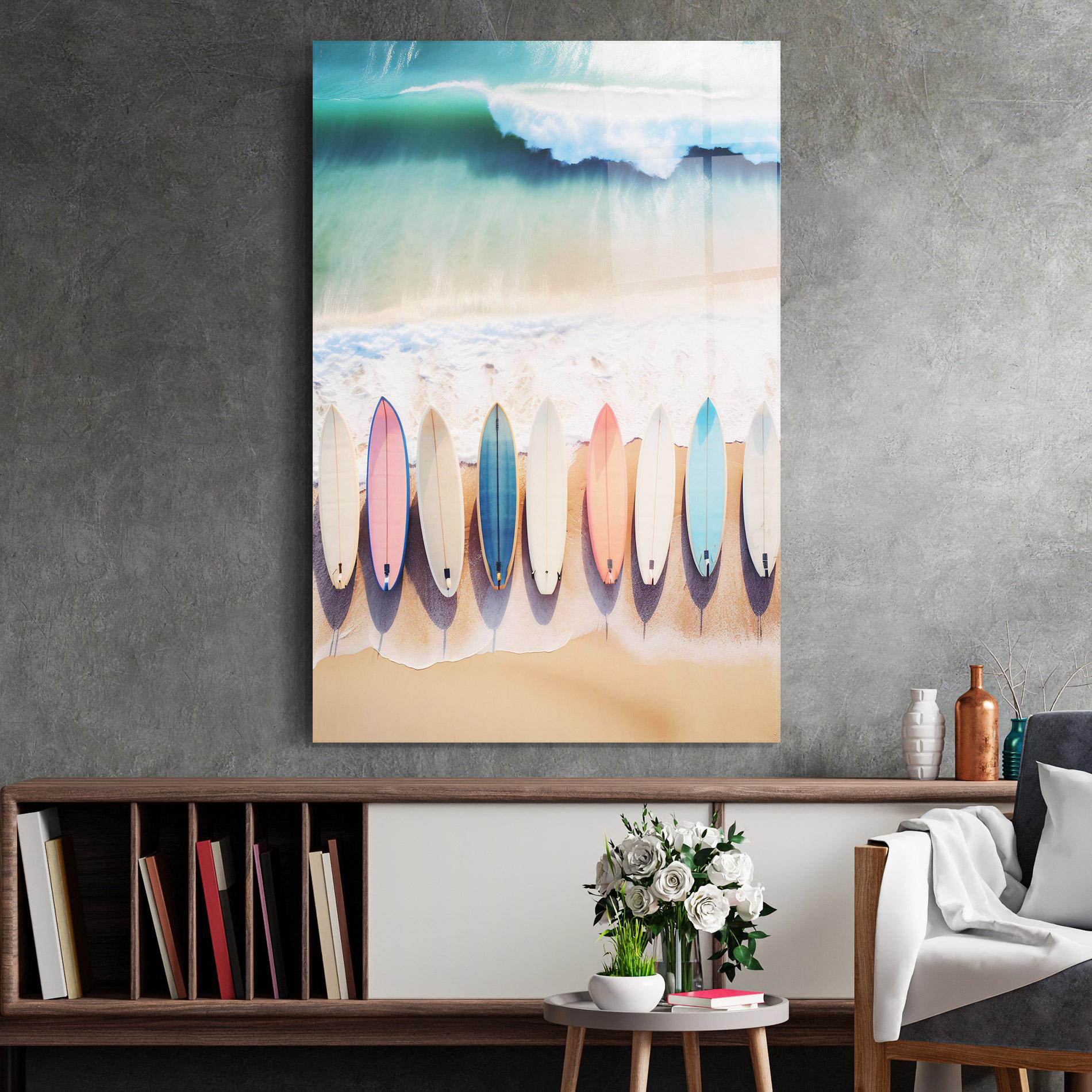 Glasbild Surfboards Beach mockup 2