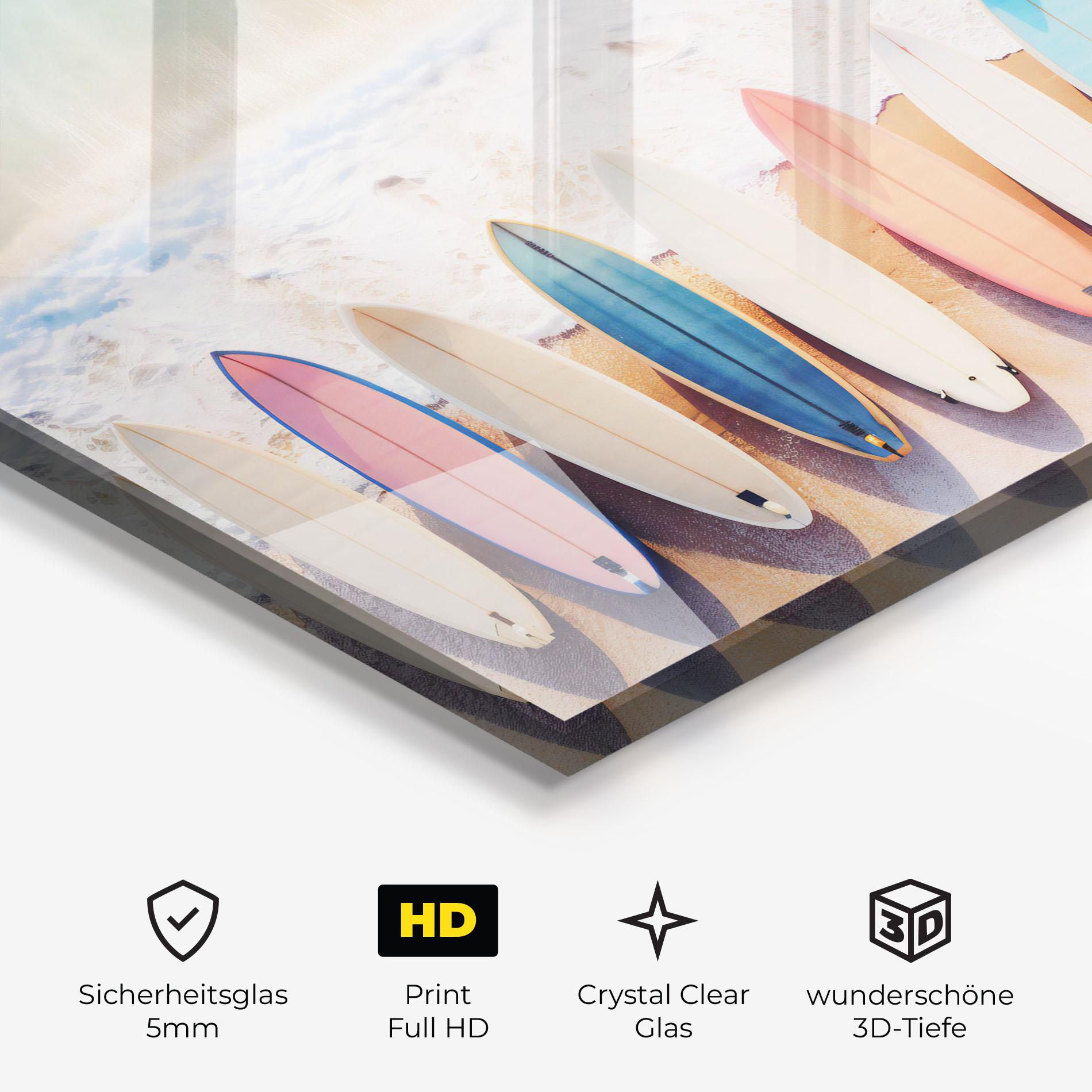 Glasbild Surfboards Beach mockup 3