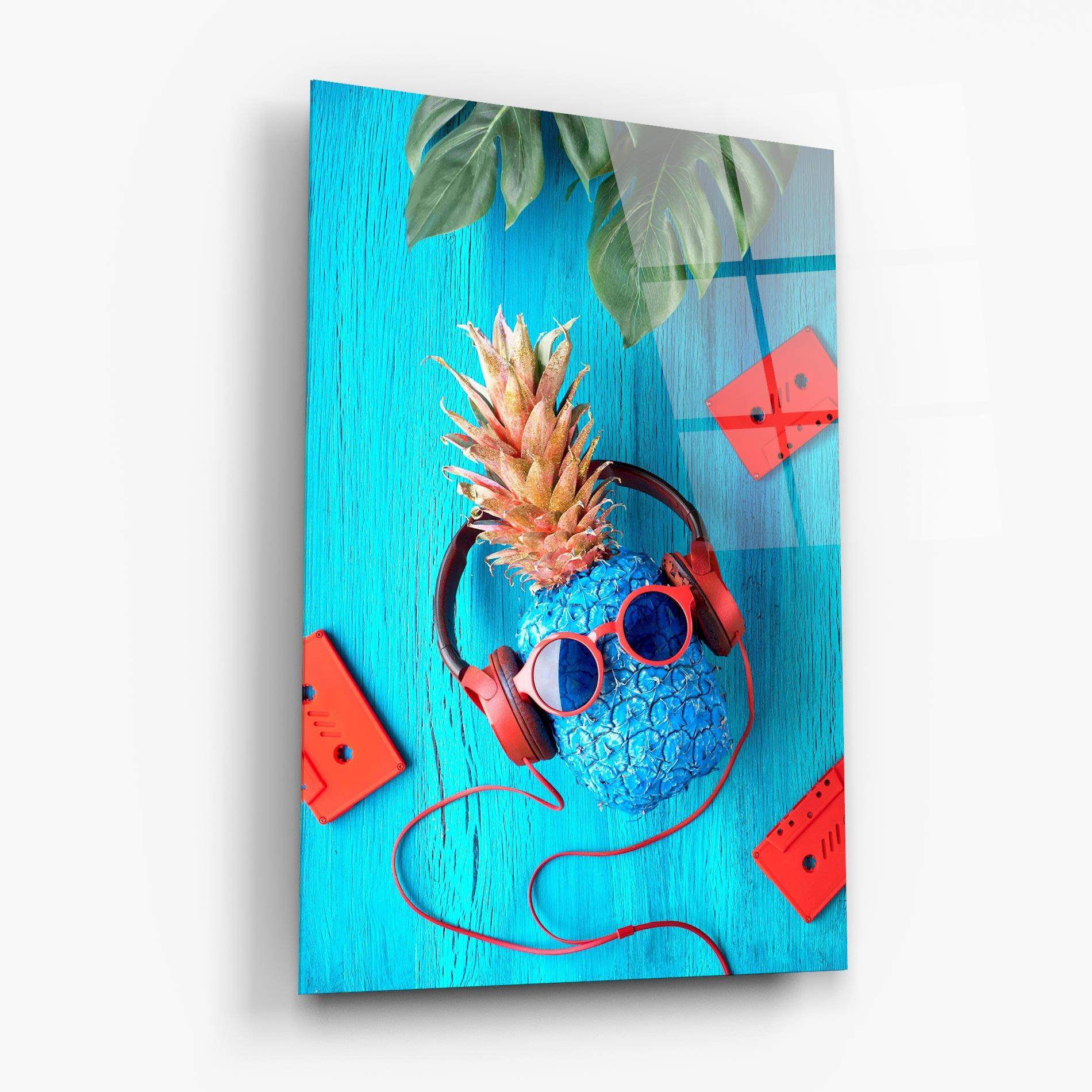 Glasbild Pineapple On Blue mockup 6