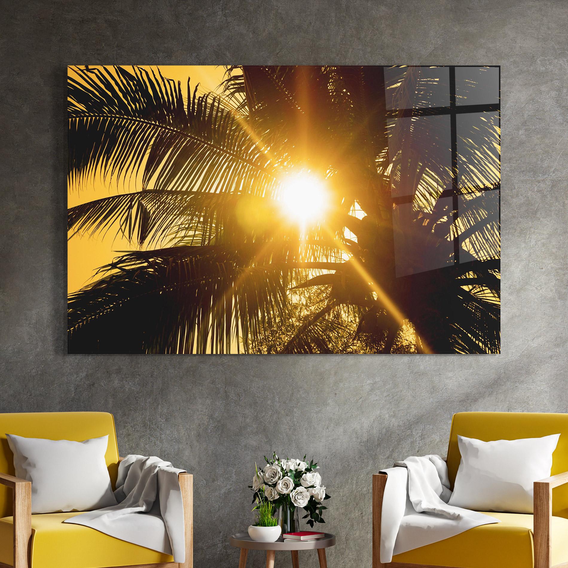 Glasbild Palm Trees Sun mockup 4