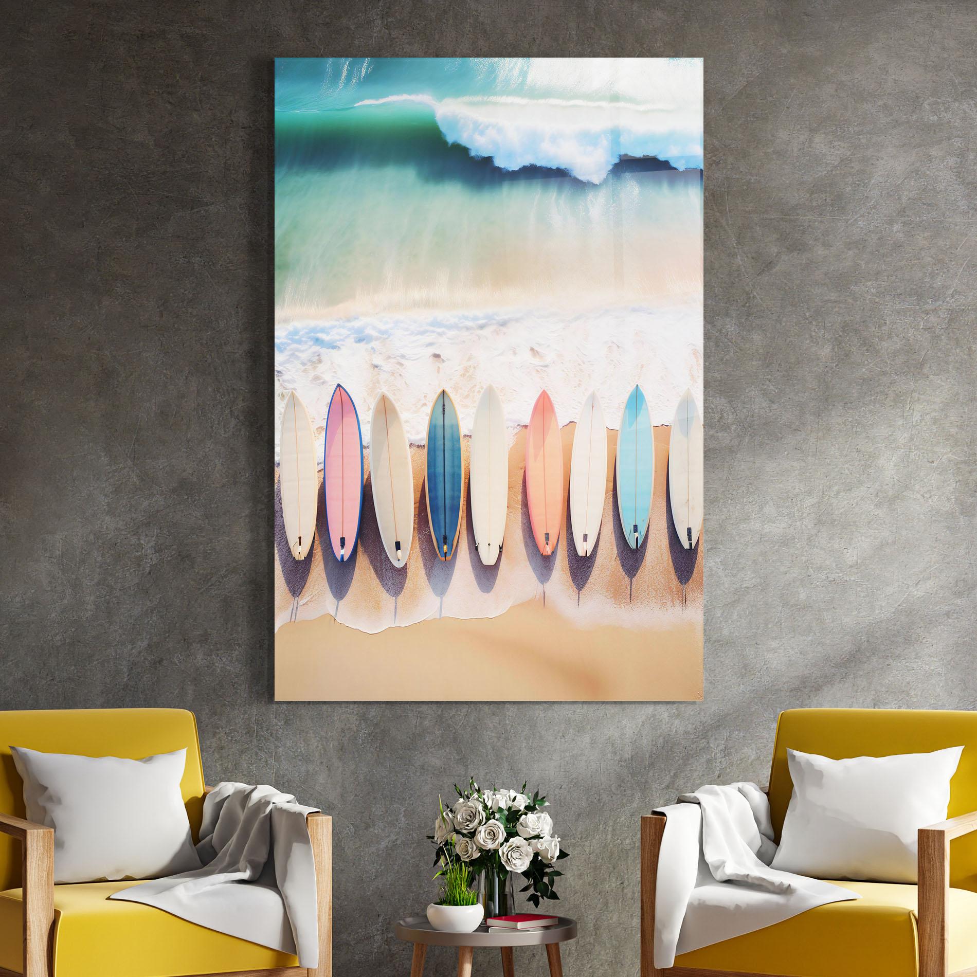 Glasbild Surfboards Beach mockup 4