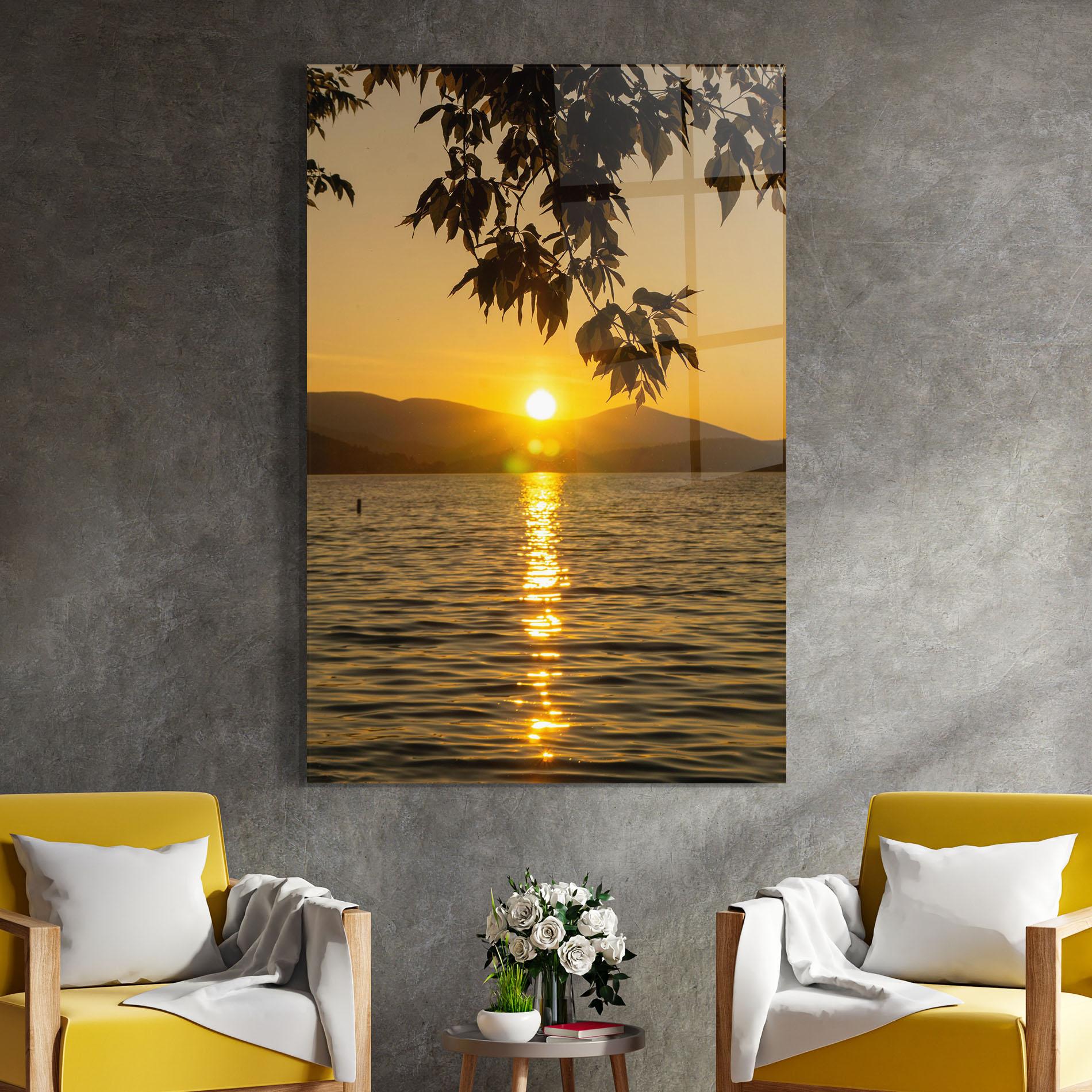 Glasbild Yellow Sunrise mockup 4