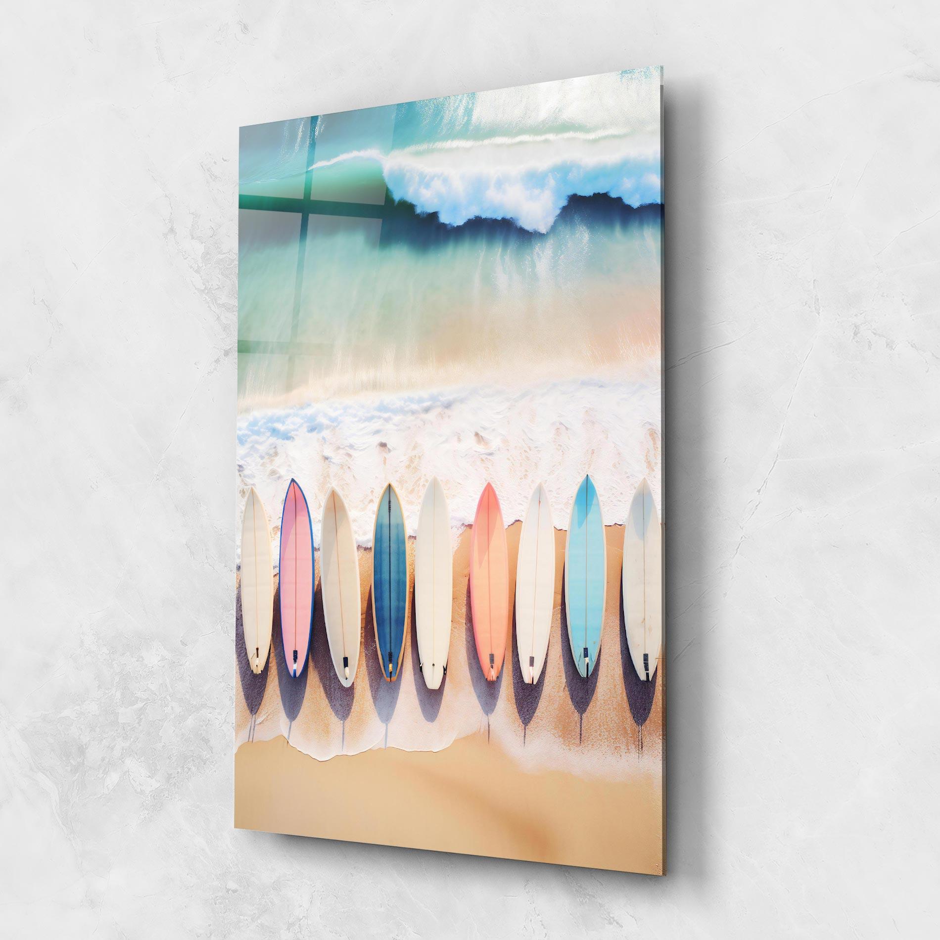 Glasbild Surfboards Beach mockup 1