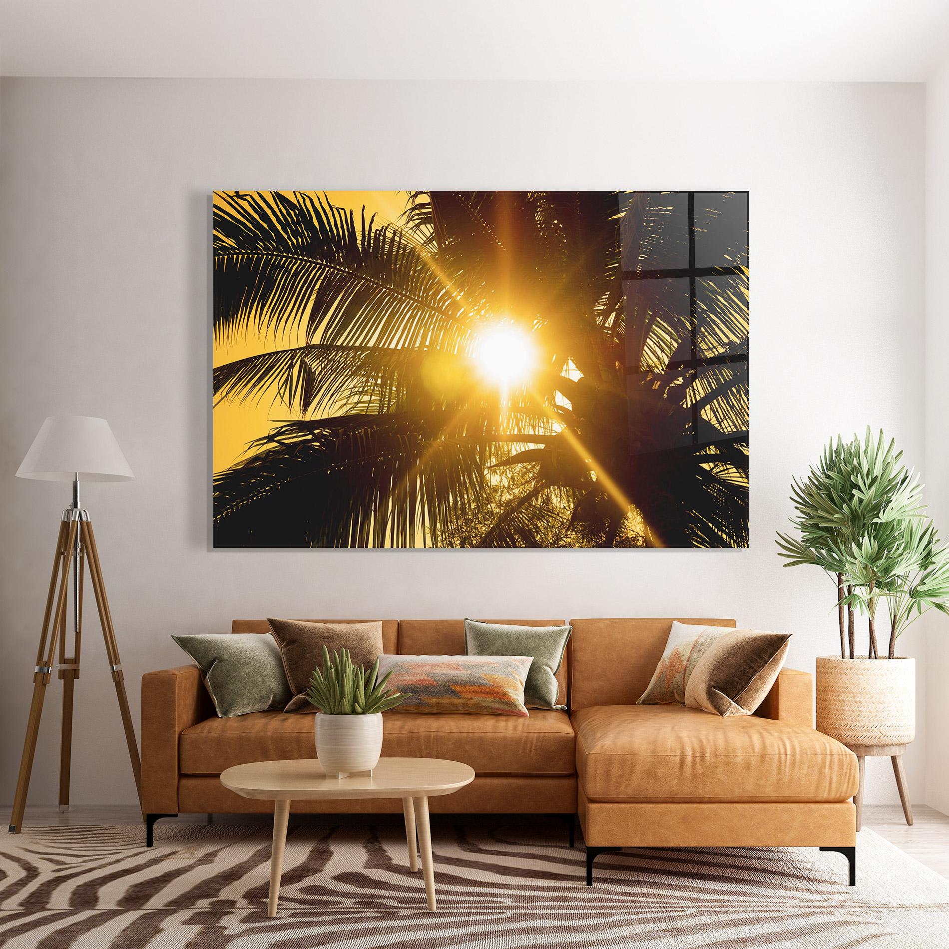 Glasbild Palm Trees Sun mockup 7