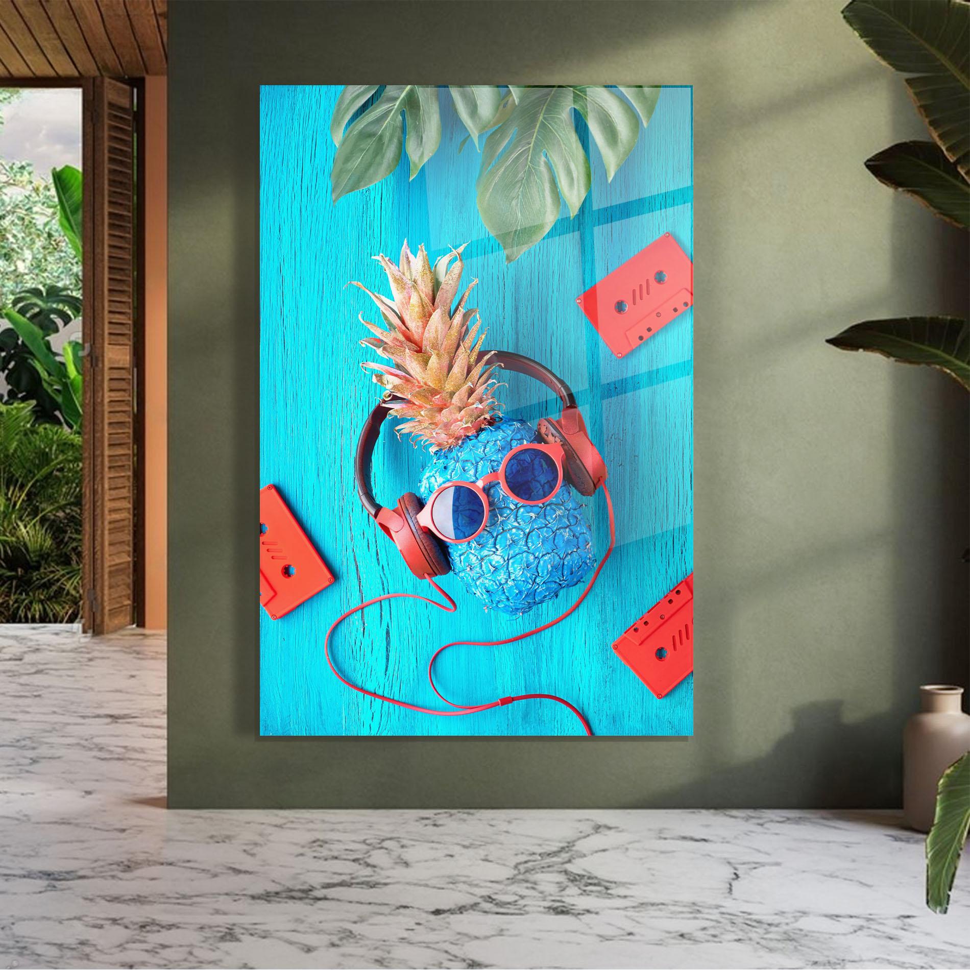 Glasbild Pineapple On Blue mockup 7