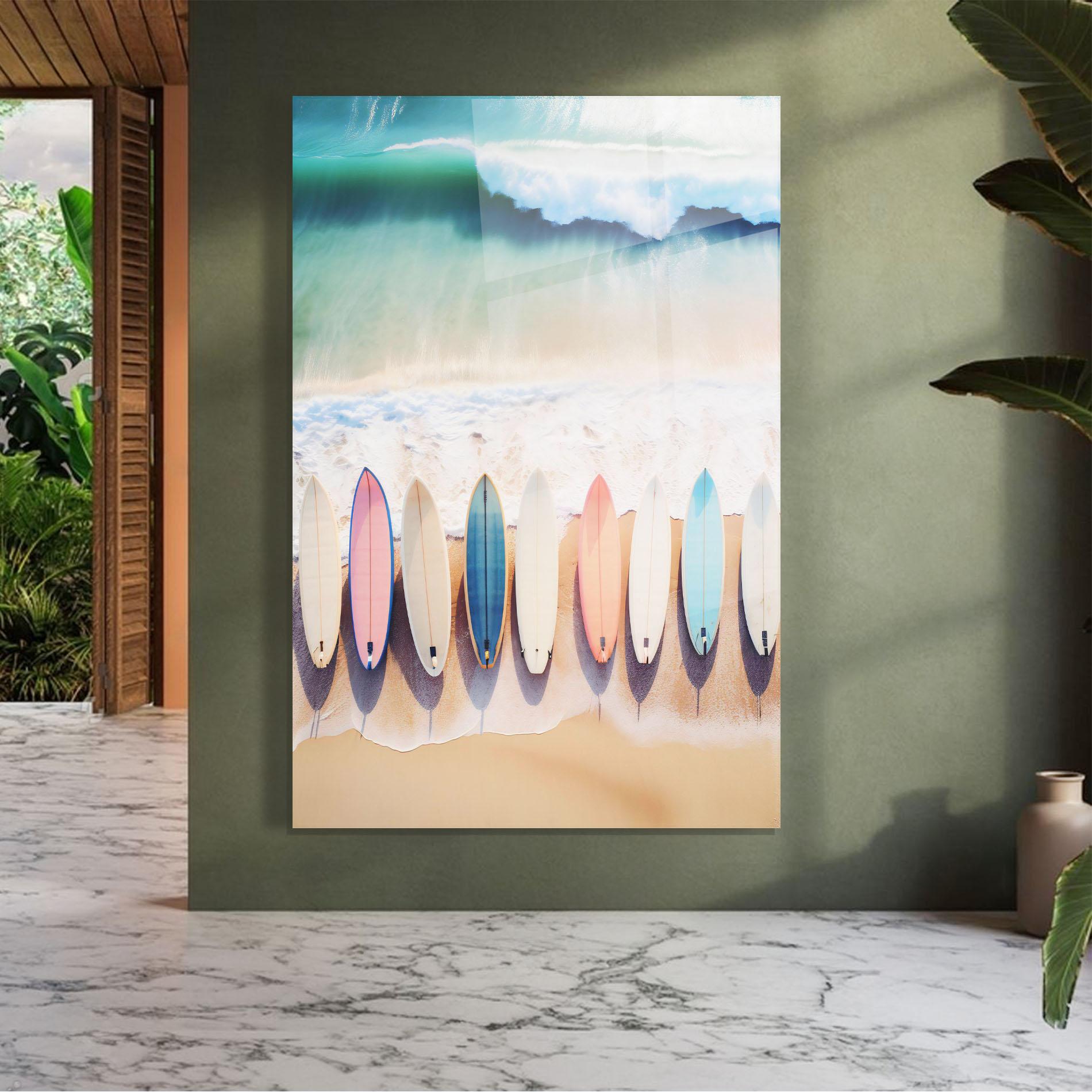 Glasbild Surfboards Beach mockup 7