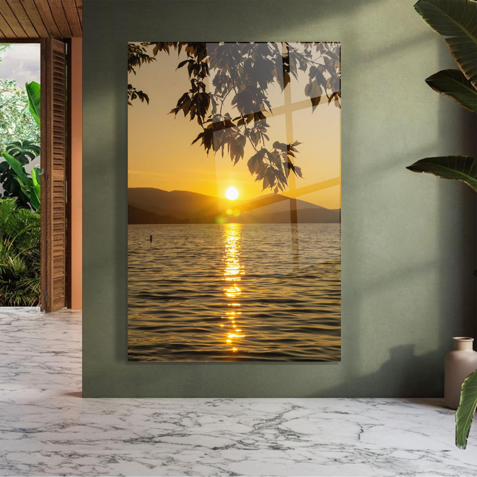 Glasbild Yellow Sunrise mockup 7