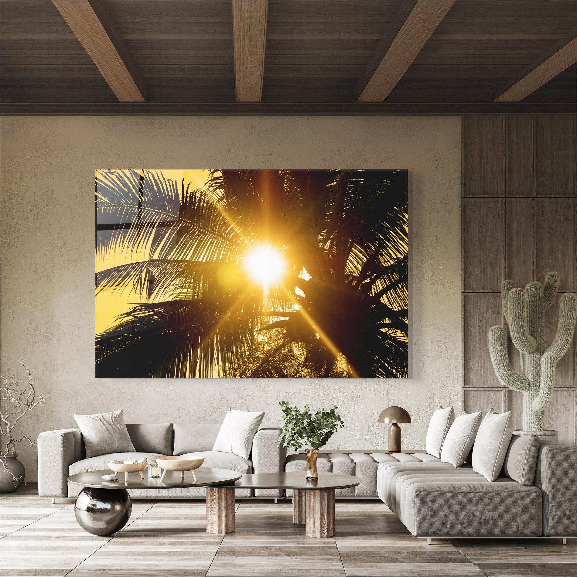 Glasbild Palm Trees Sun mockup 8