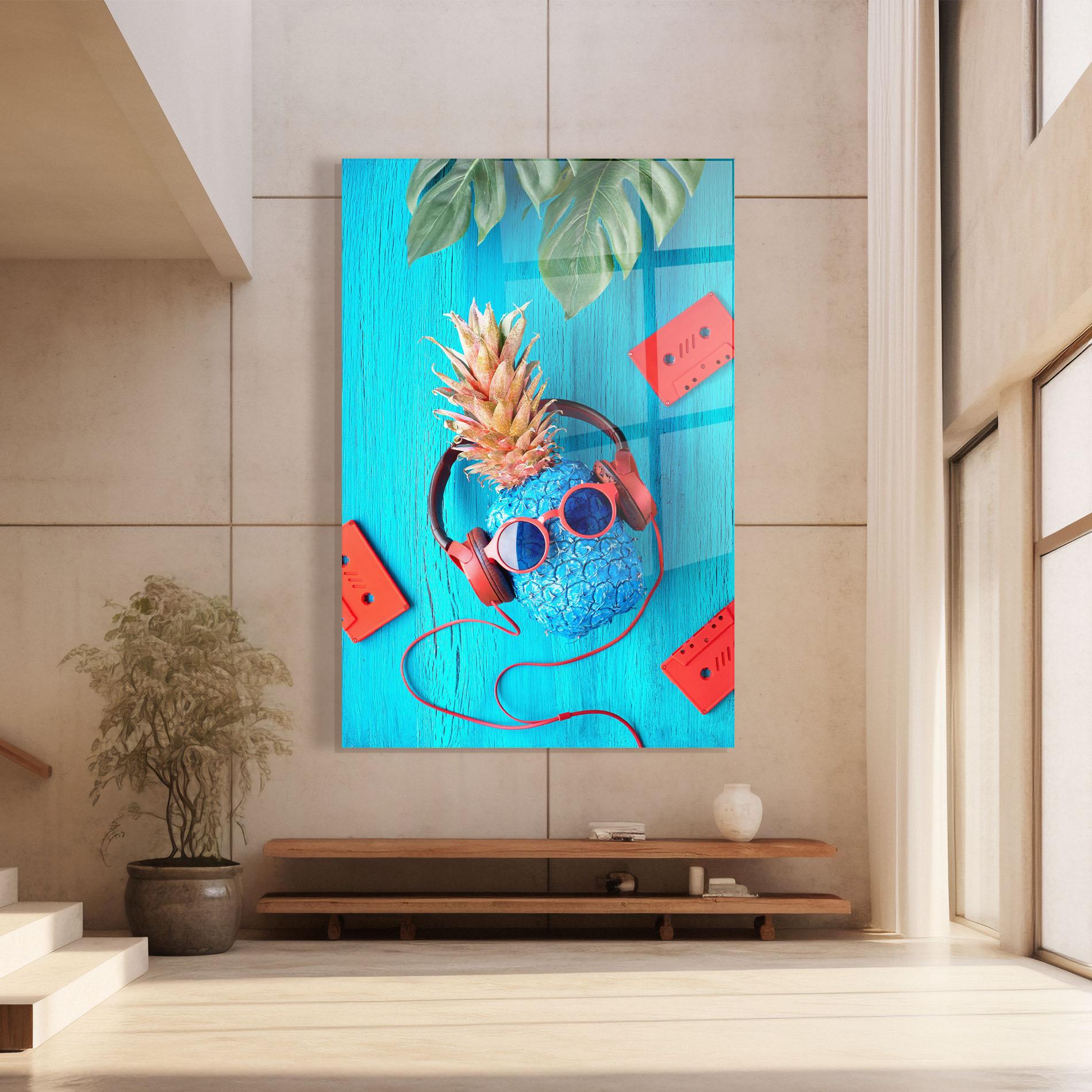 Glasbild Pineapple On Blue mockup 8