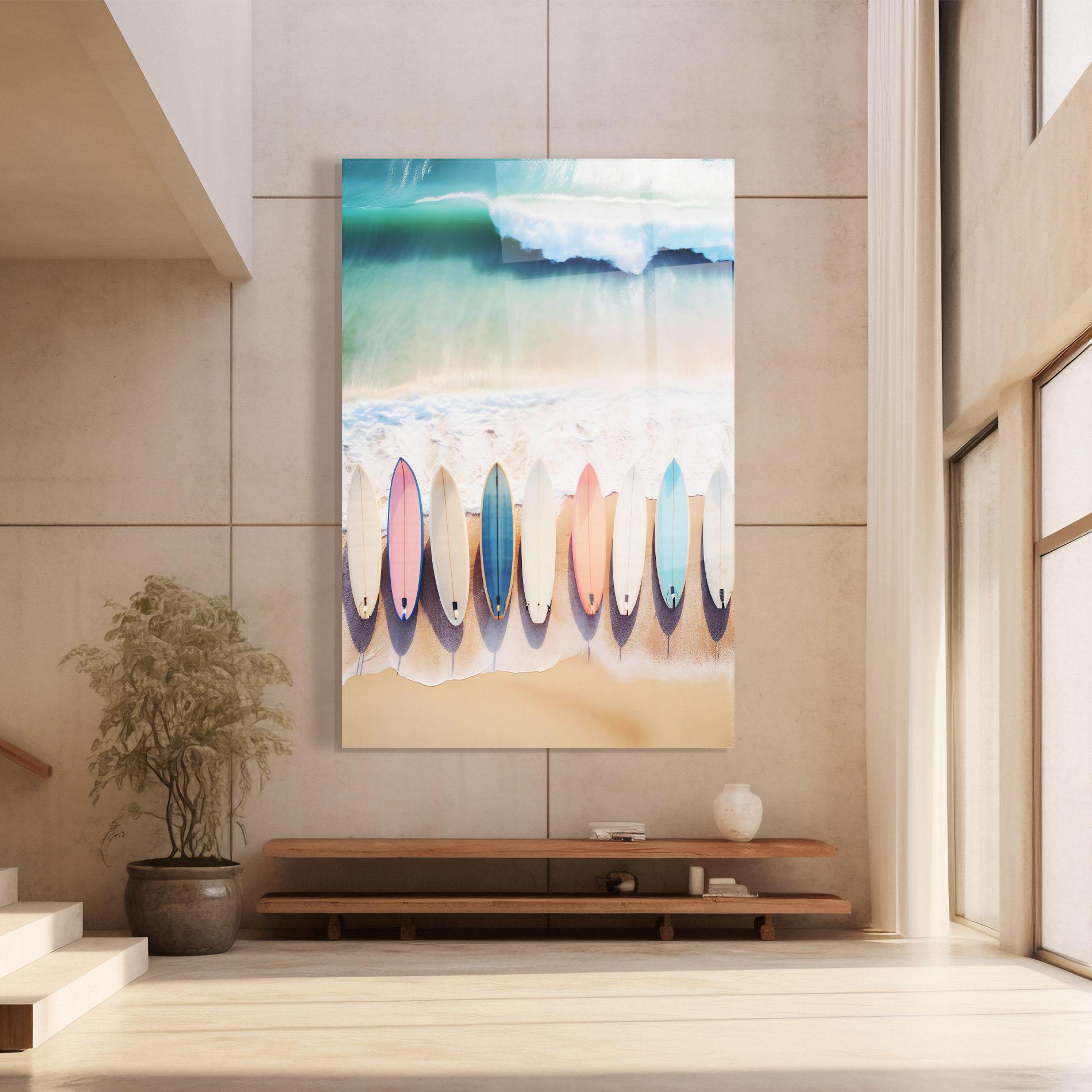 Glasbild Surfboards Beach mockup 8