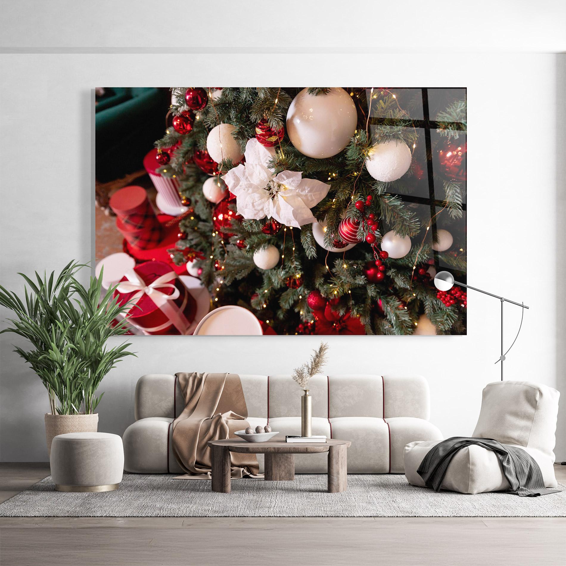 Glasbild Colourful Christmas Baubles mockup 9