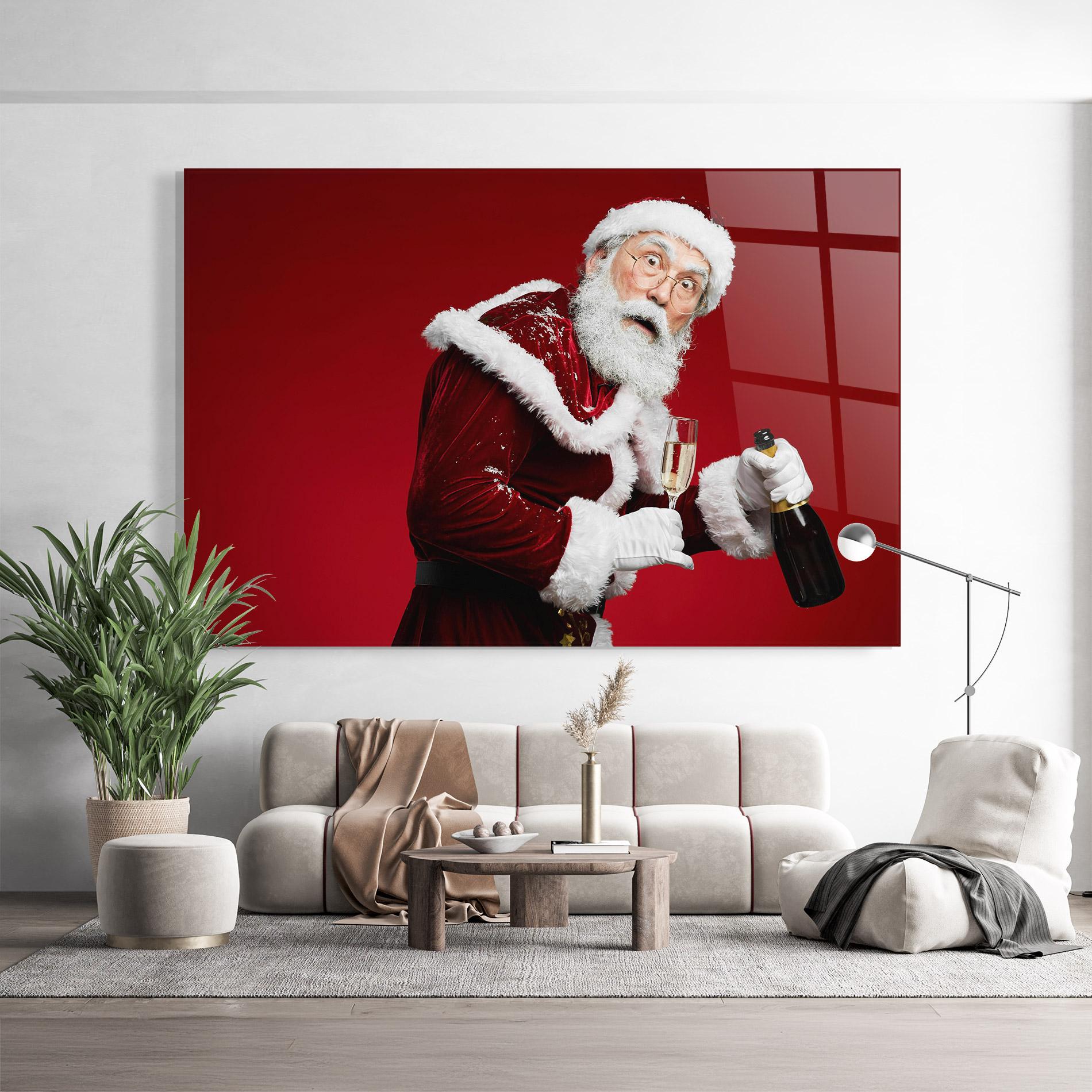 Glasbild Holding Champagne Santa mockup 9