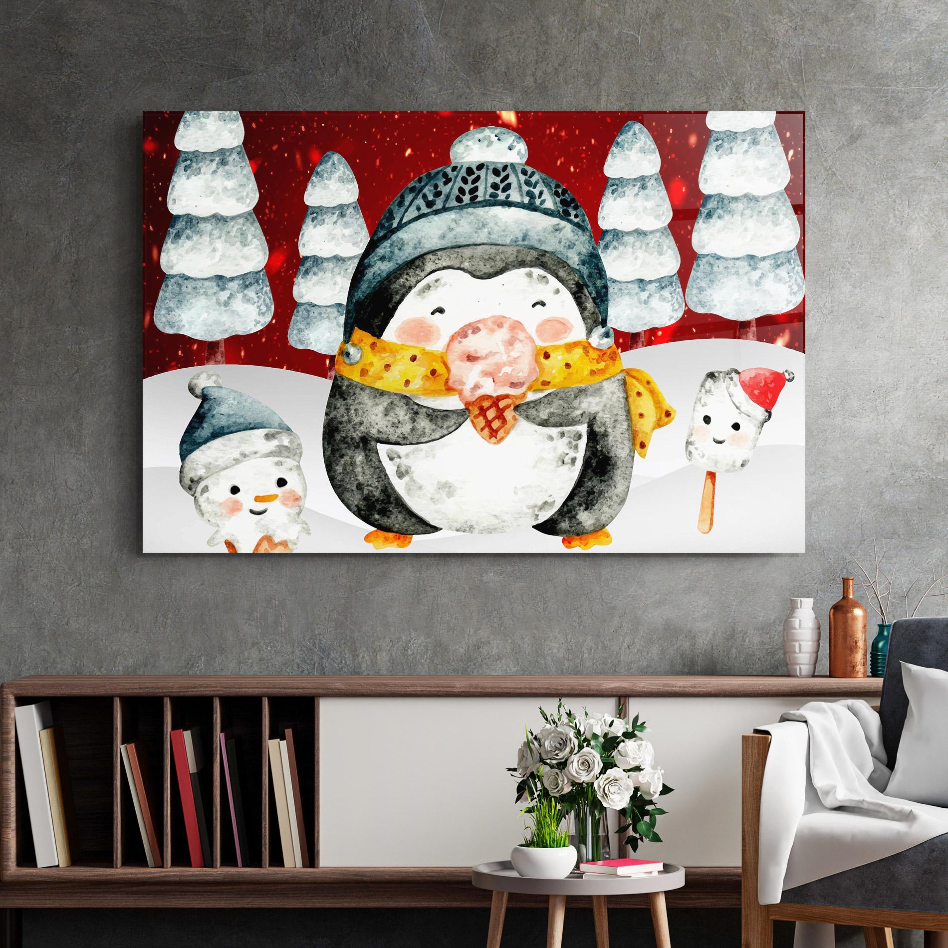 Glasbild Yellow Pinguin mockup 2