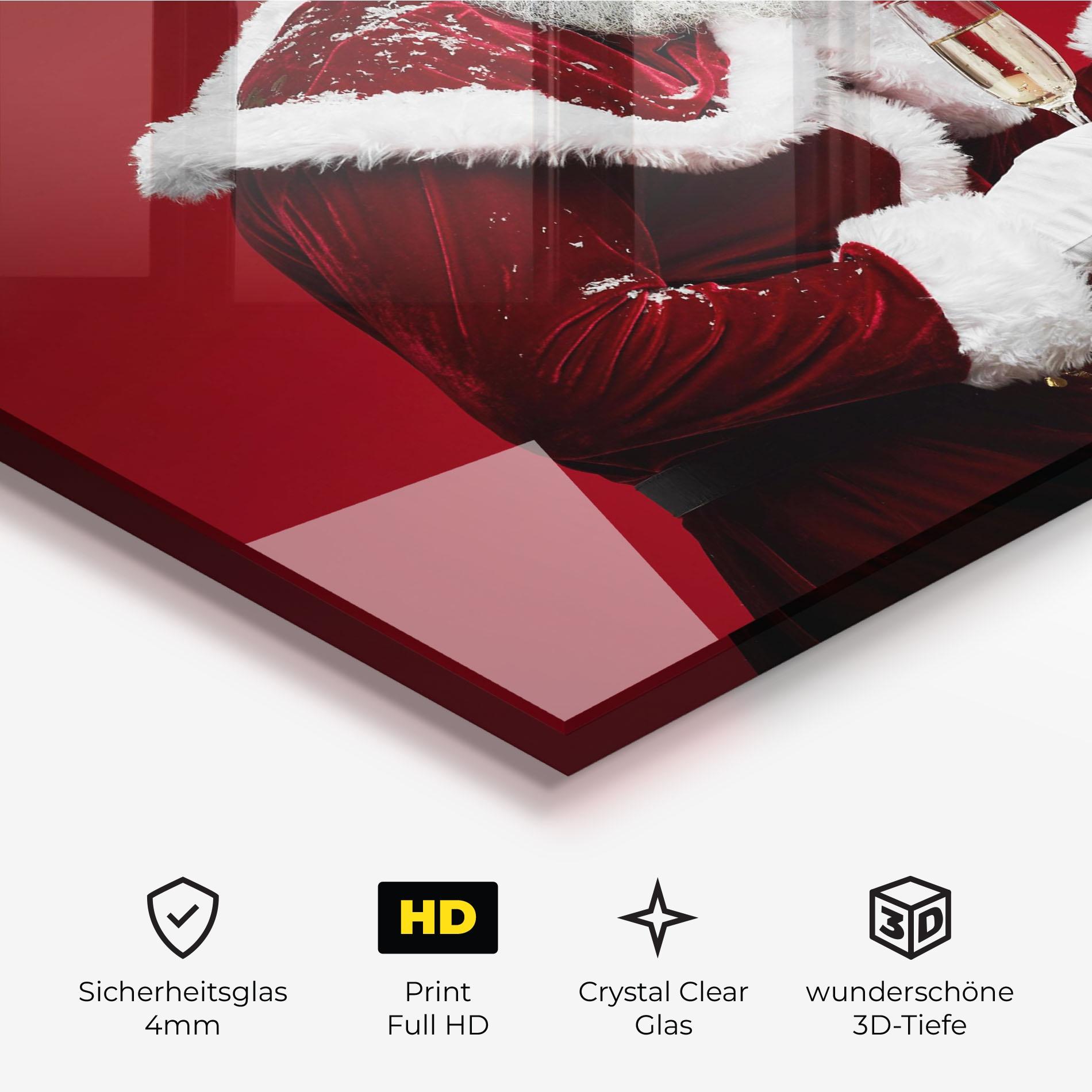 Glasbild Holding Champagne Santa mockup 3