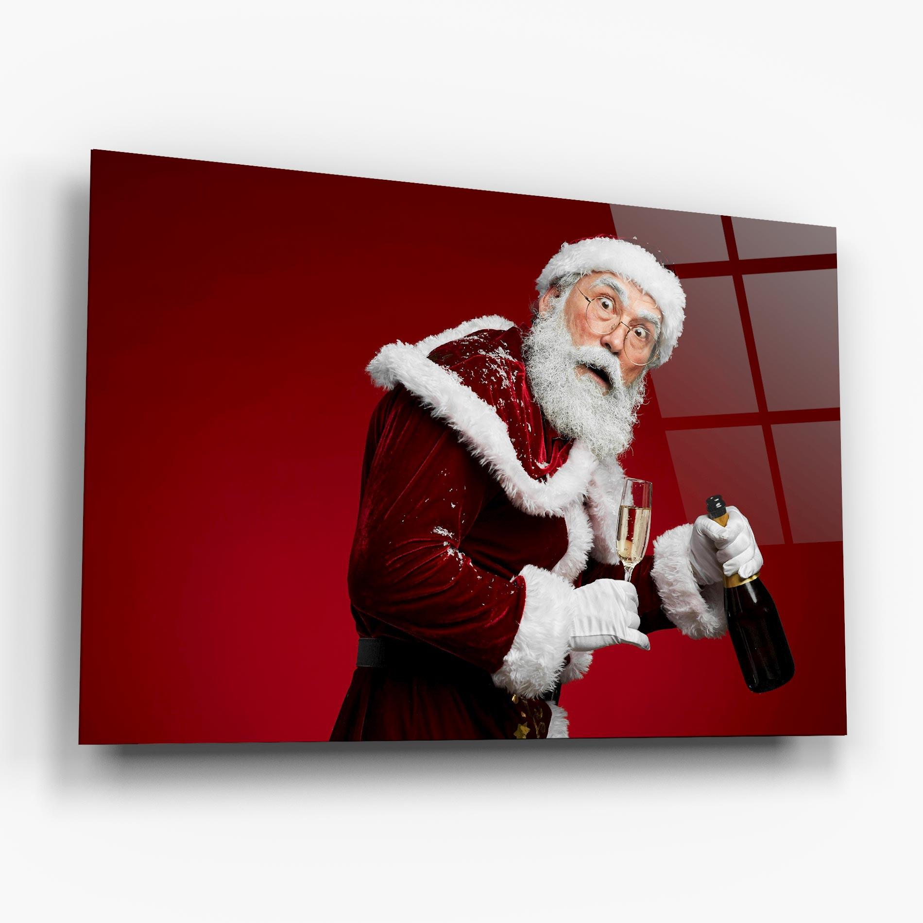 Glasbild Holding Champagne Santa mockup 6
