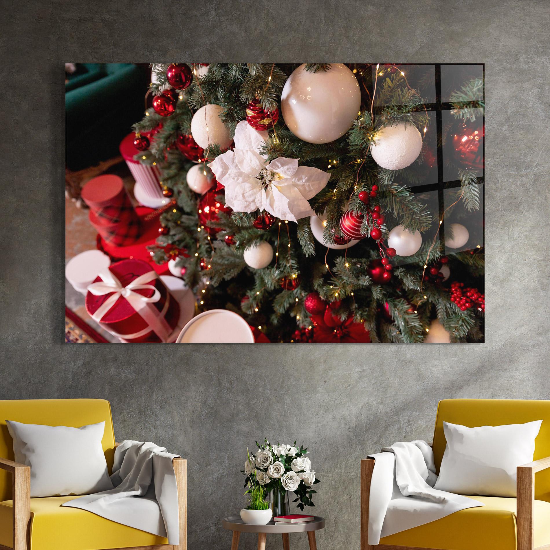 Glasbild Colourful Christmas Baubles mockup 4