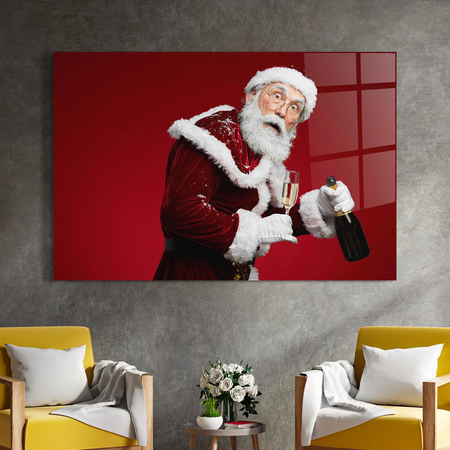 Glasbild Holding Champagne Santa mockup 4