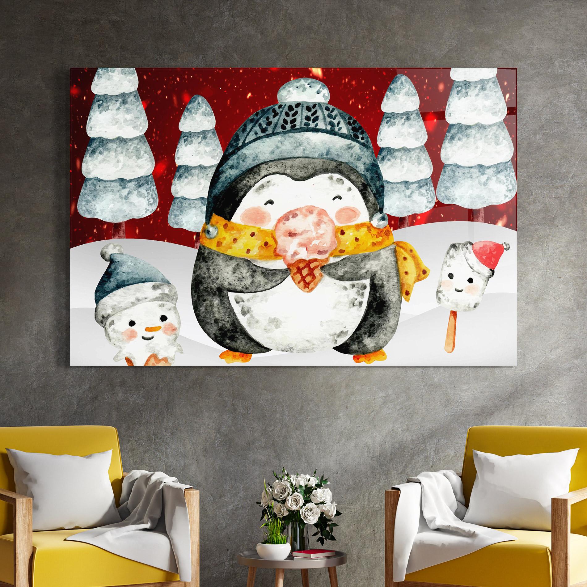 Glasbild Yellow Pinguin mockup 4