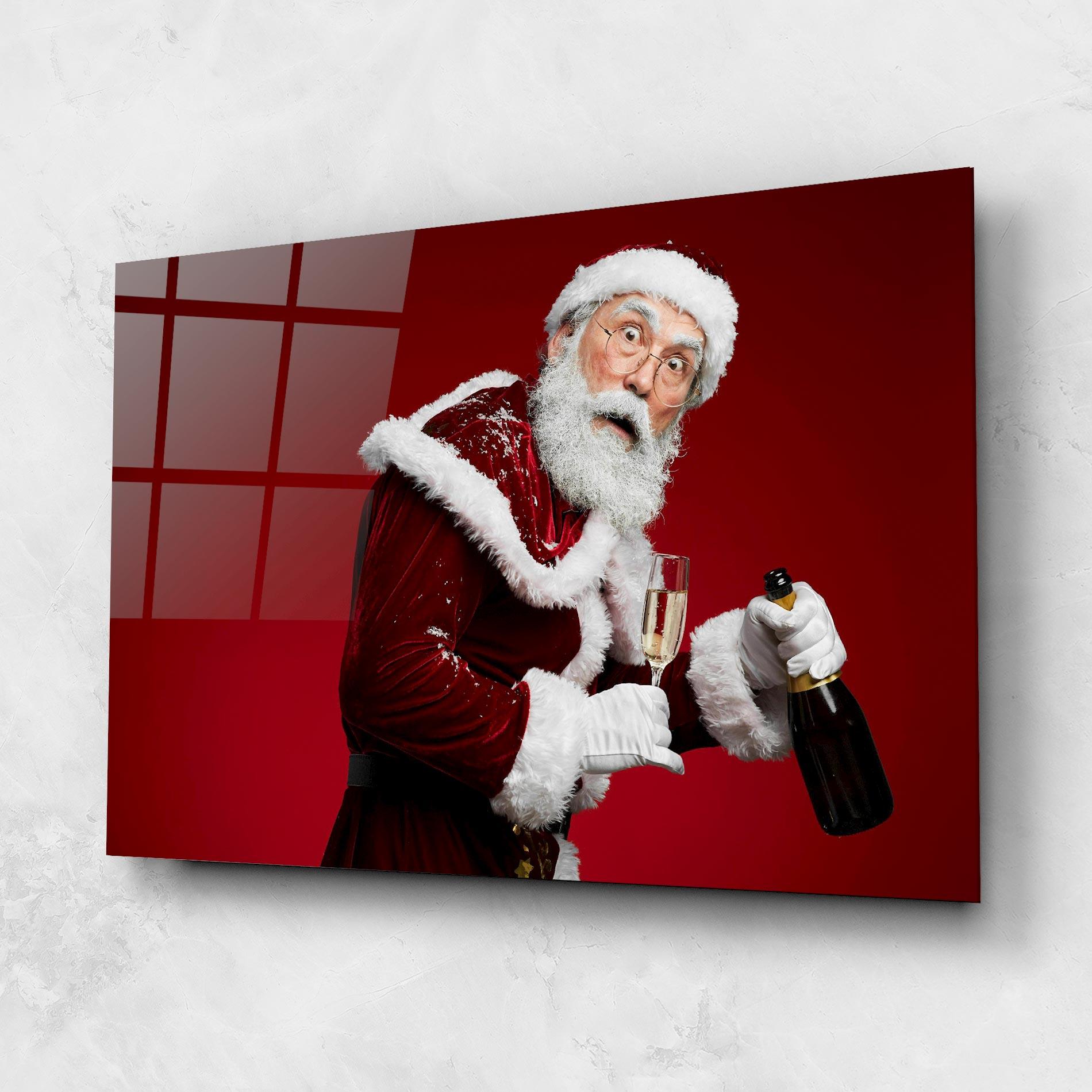 Glasbild Holding Champagne Santa mockup 1