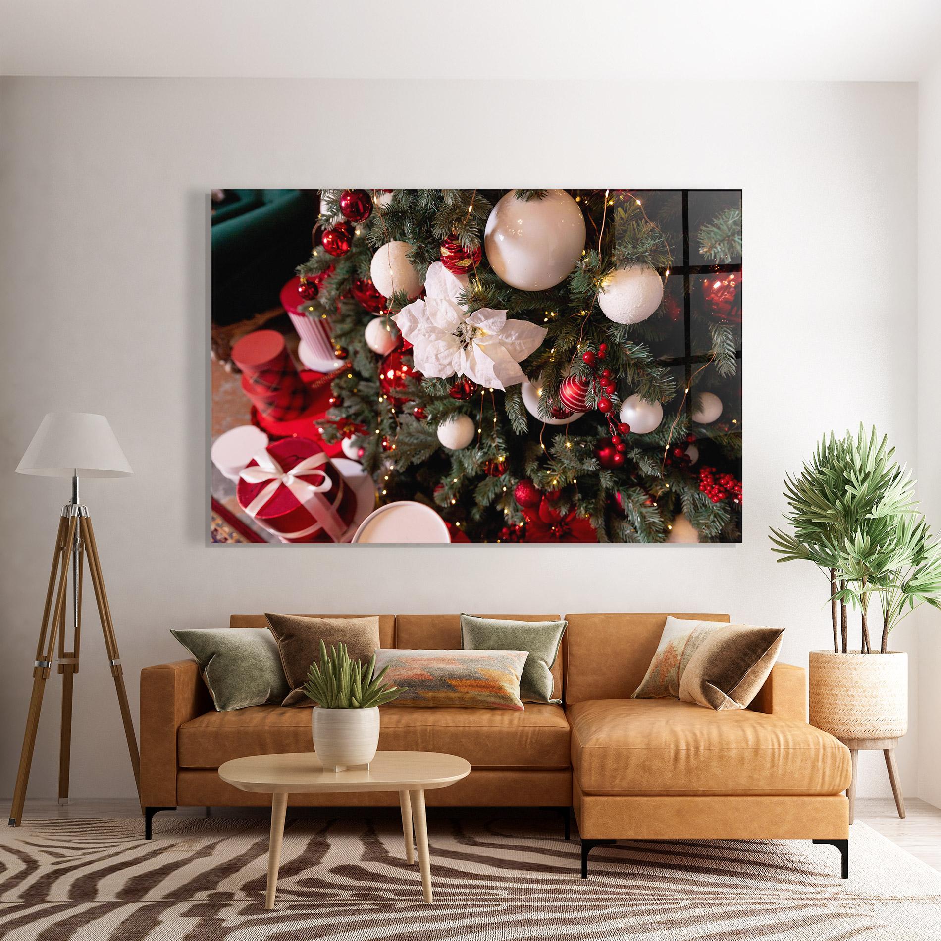 Glasbild Colourful Christmas Baubles mockup 7