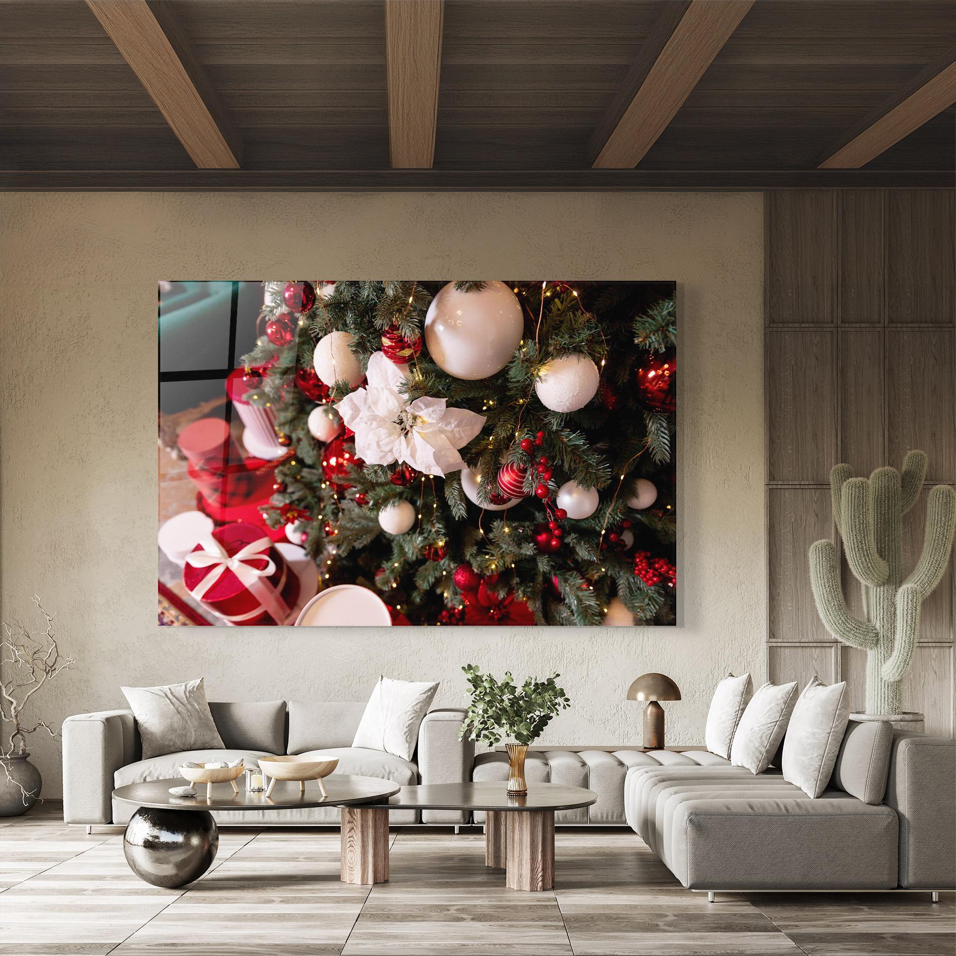 Glasbild Colourful Christmas Baubles mockup 8