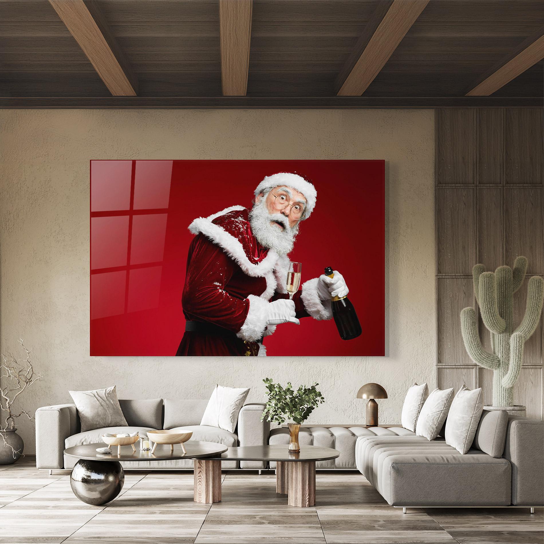 Glasbild Holding Champagne Santa mockup 8