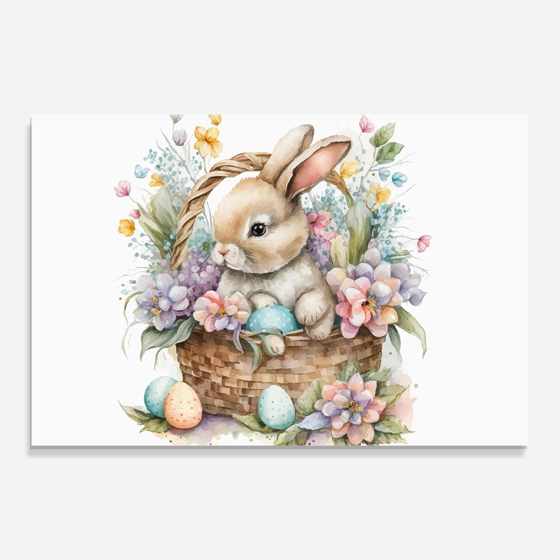Glasbild Cute Bunny In Basket mockup 0