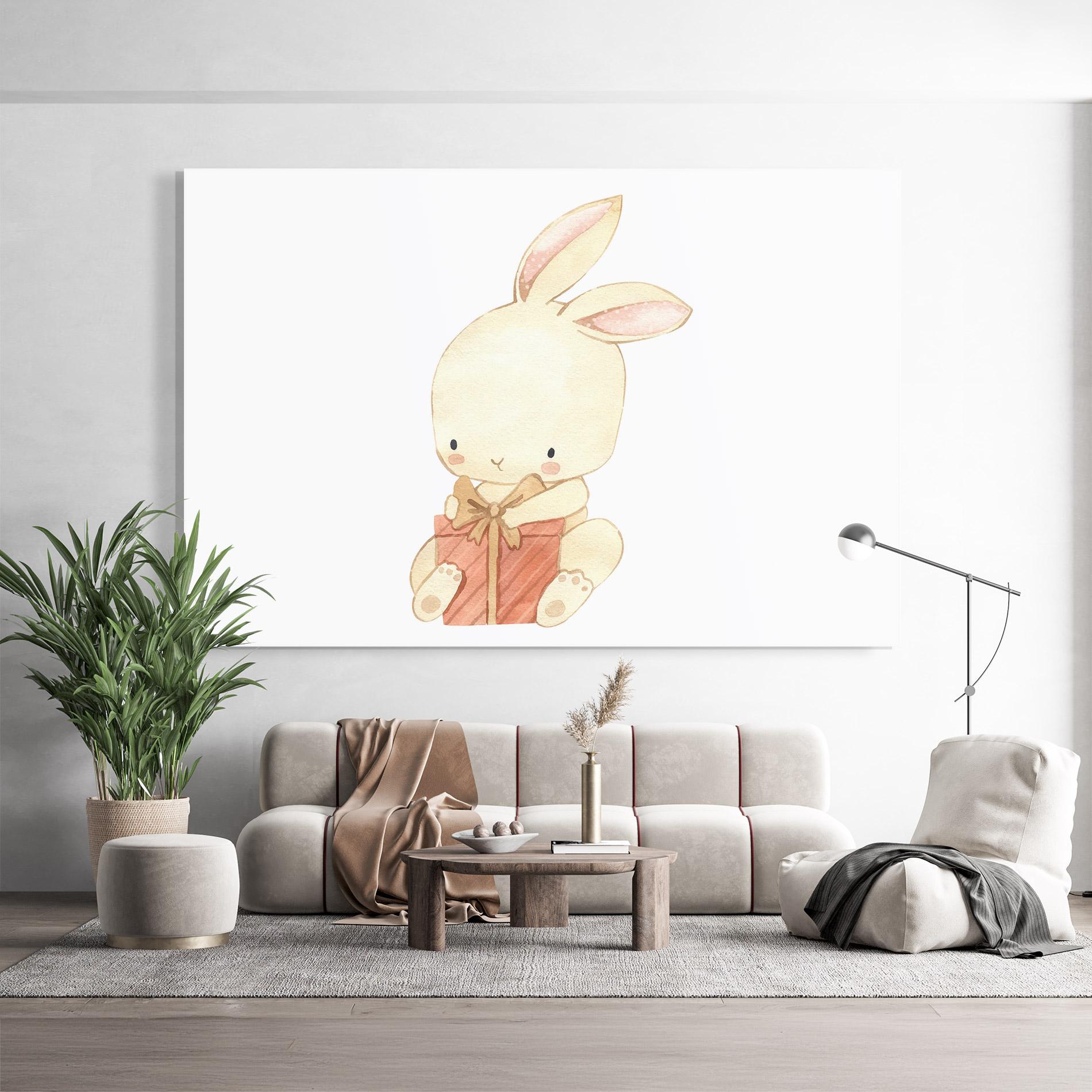 Glasbild Bunny With Gift mockup 9