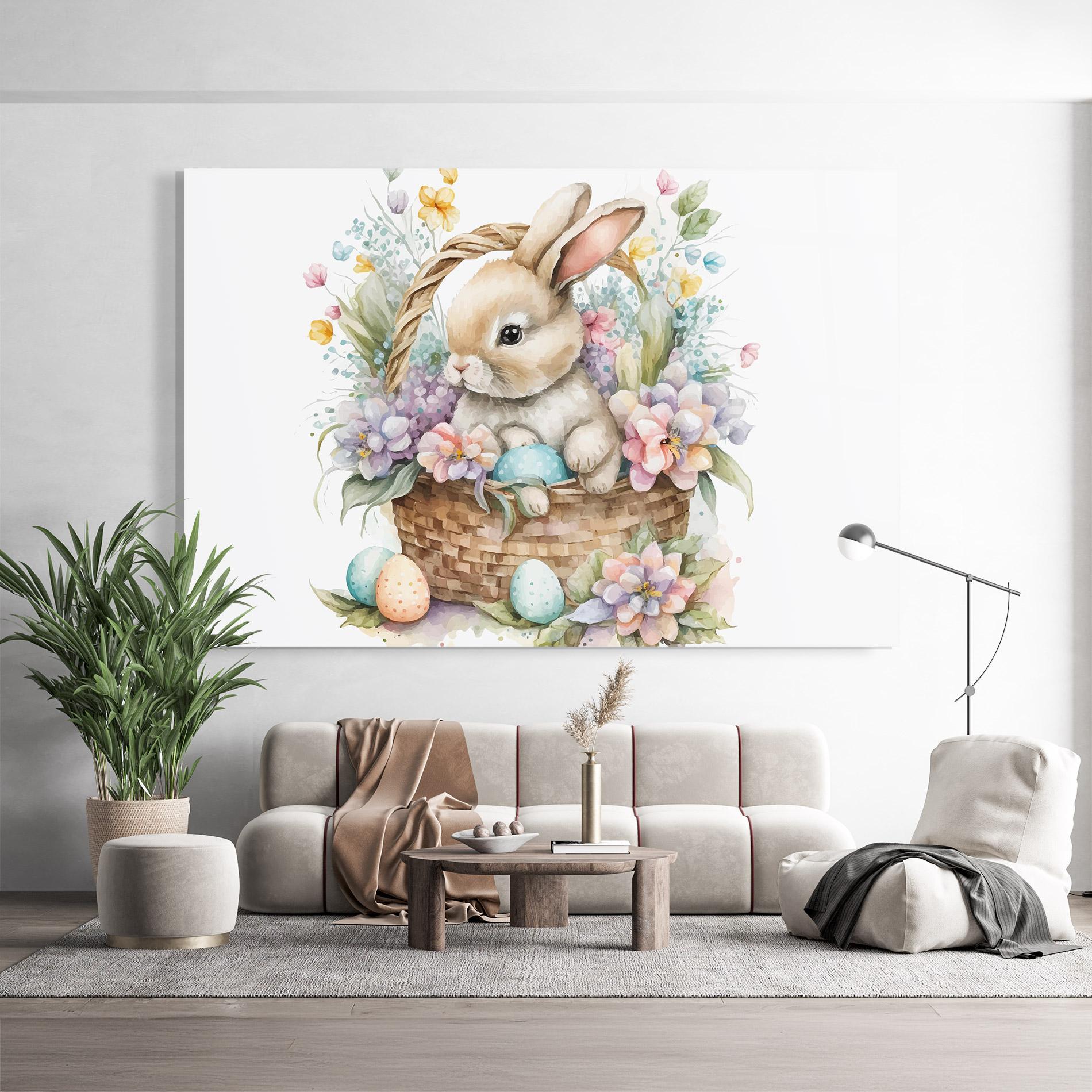 Glasbild Cute Bunny In Basket mockup 9