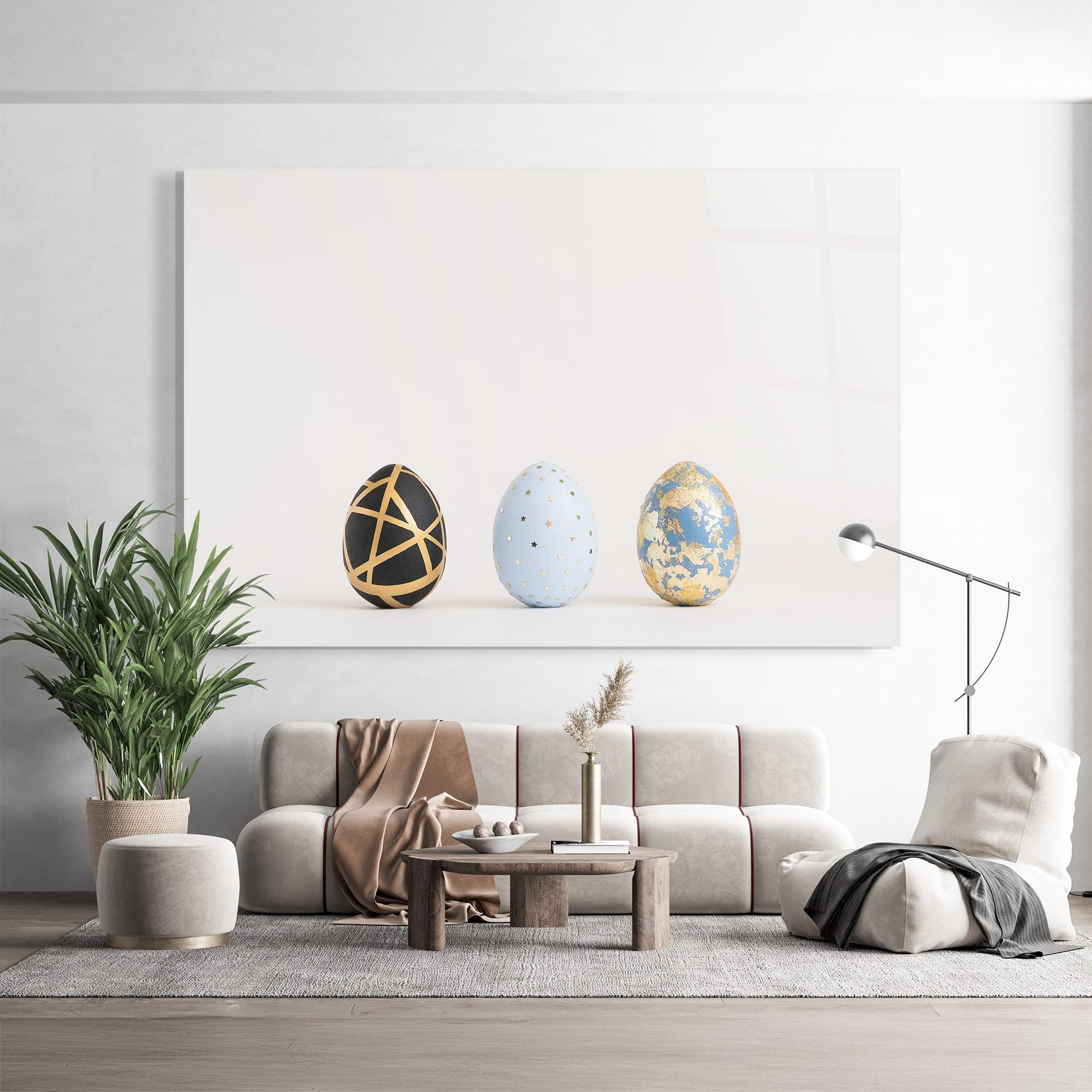 Glasbild Three Easter Golden Eggs mockup 9
