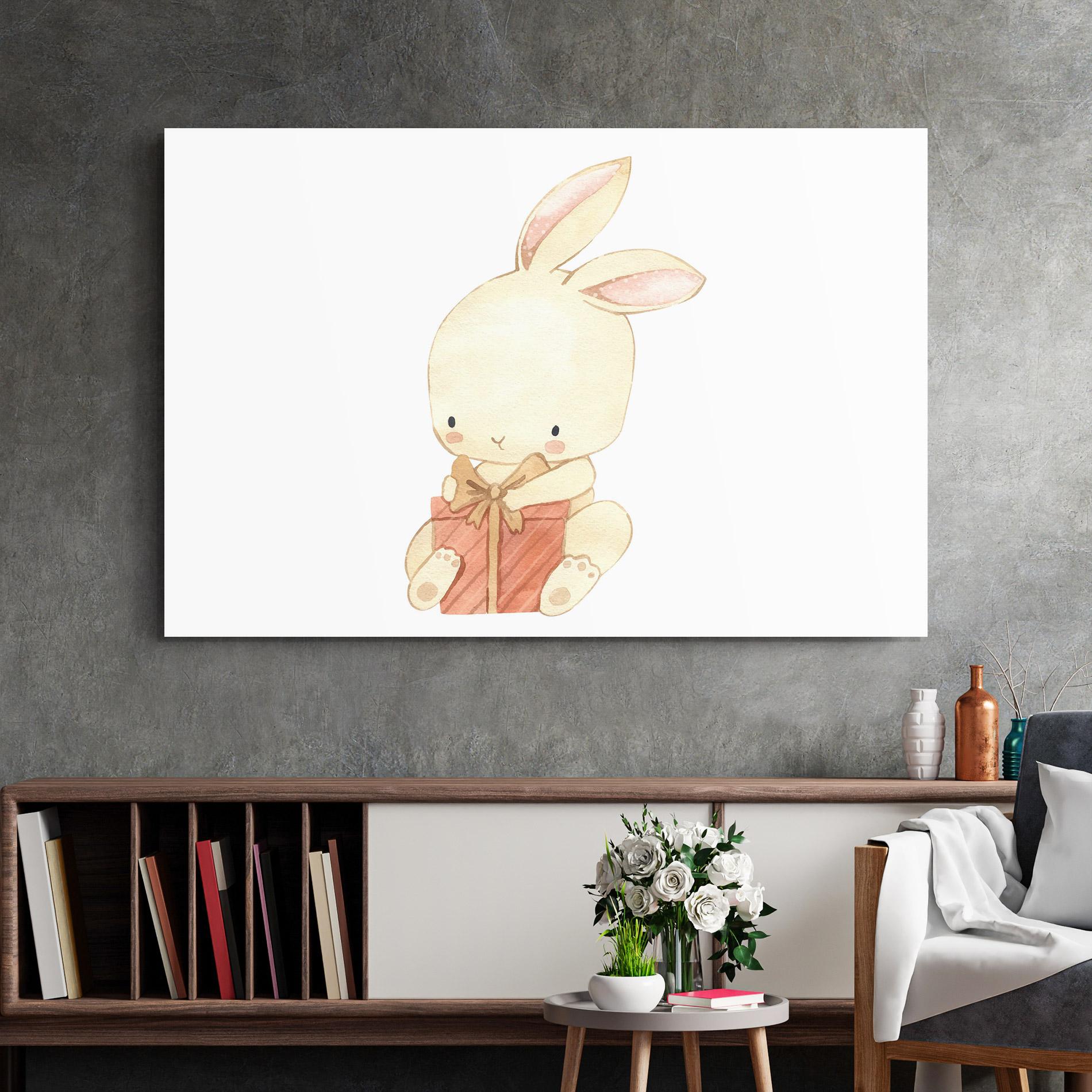 Glasbild Bunny With Gift mockup 2