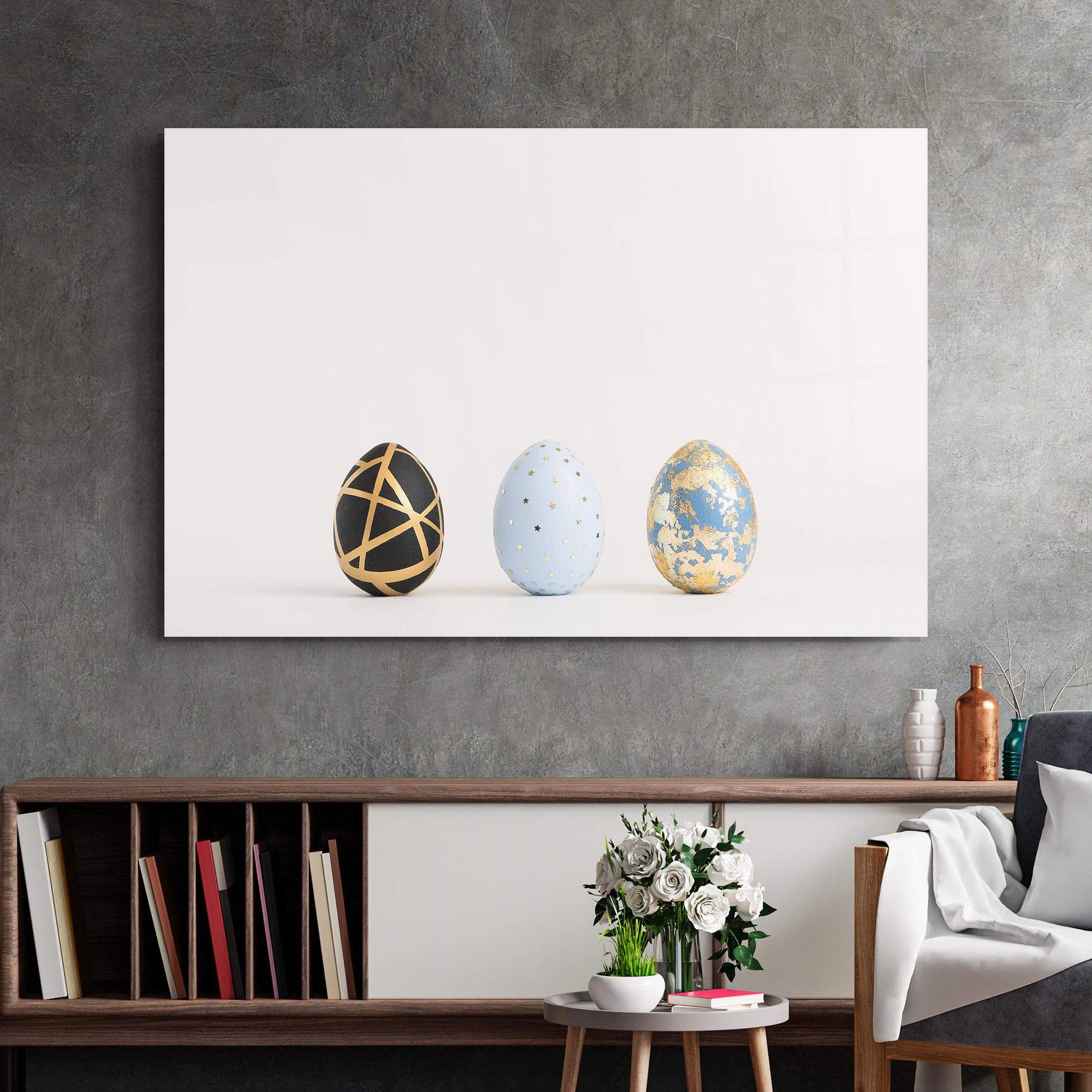 Glasbild Three Easter Golden Eggs mockup 2