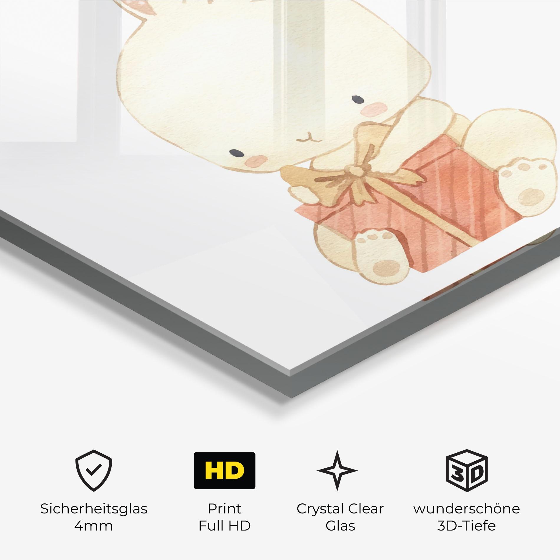 Glasbild Bunny With Gift mockup 3