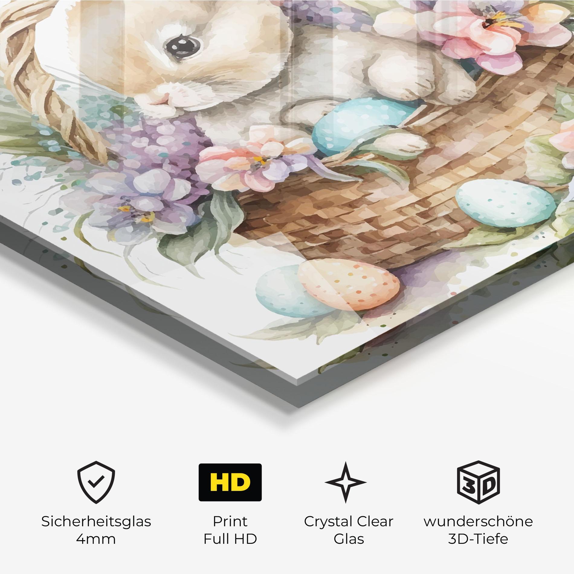 Glasbild Cute Bunny In Basket mockup 3