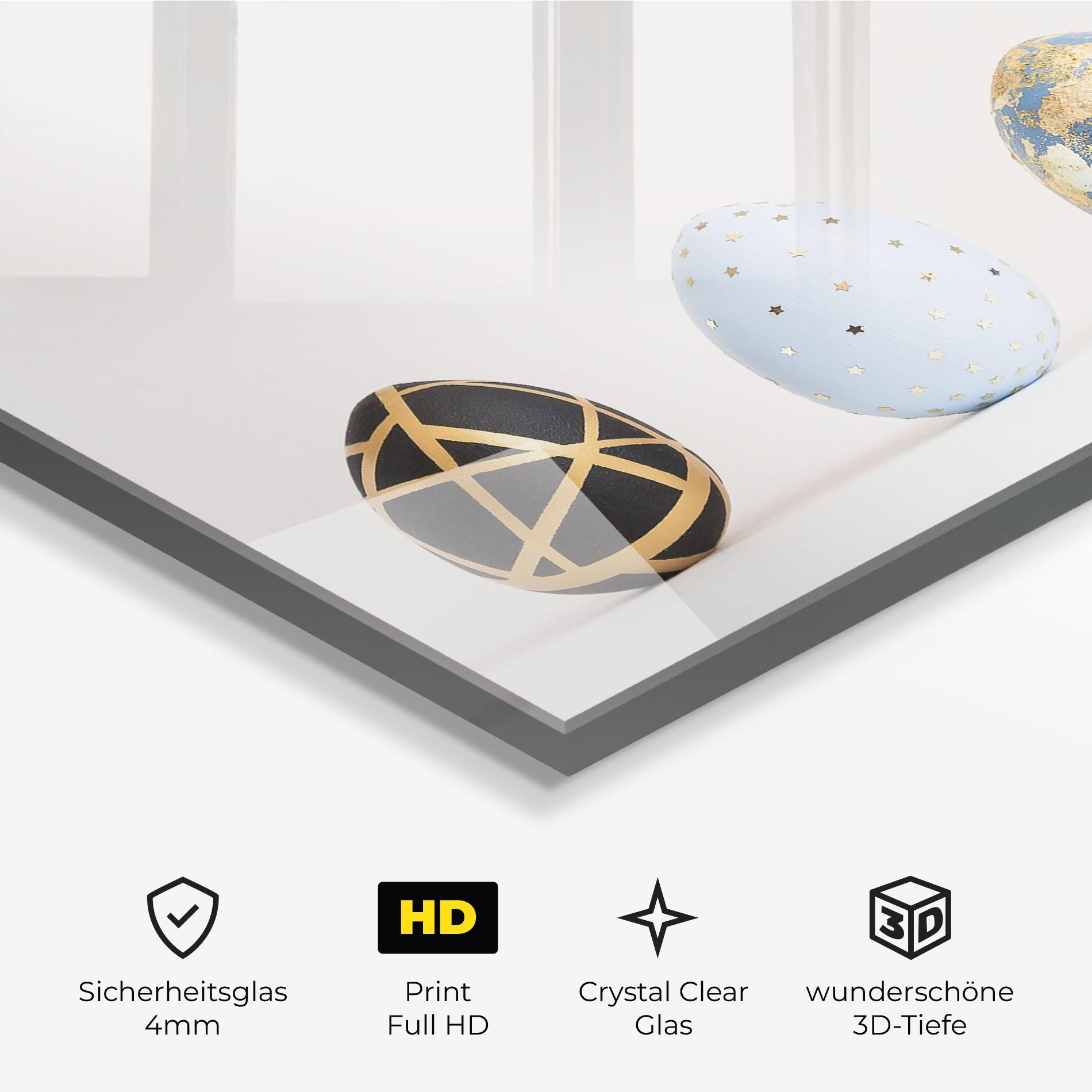 Glasbild Three Easter Golden Eggs mockup 3