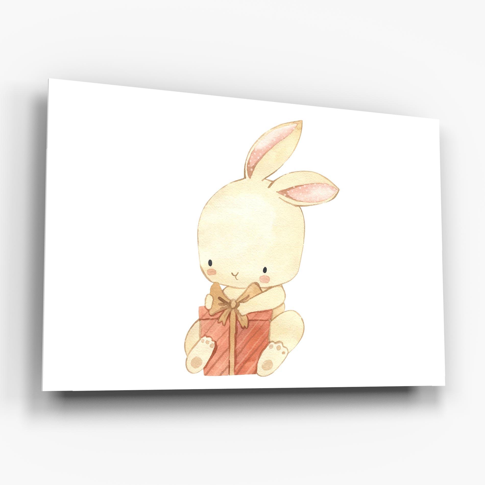 Glasbild Bunny With Gift mockup 6