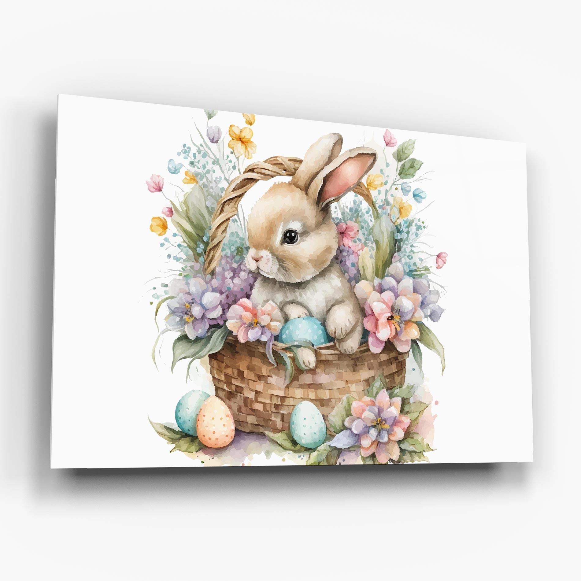 Glasbild Cute Bunny In Basket mockup 6