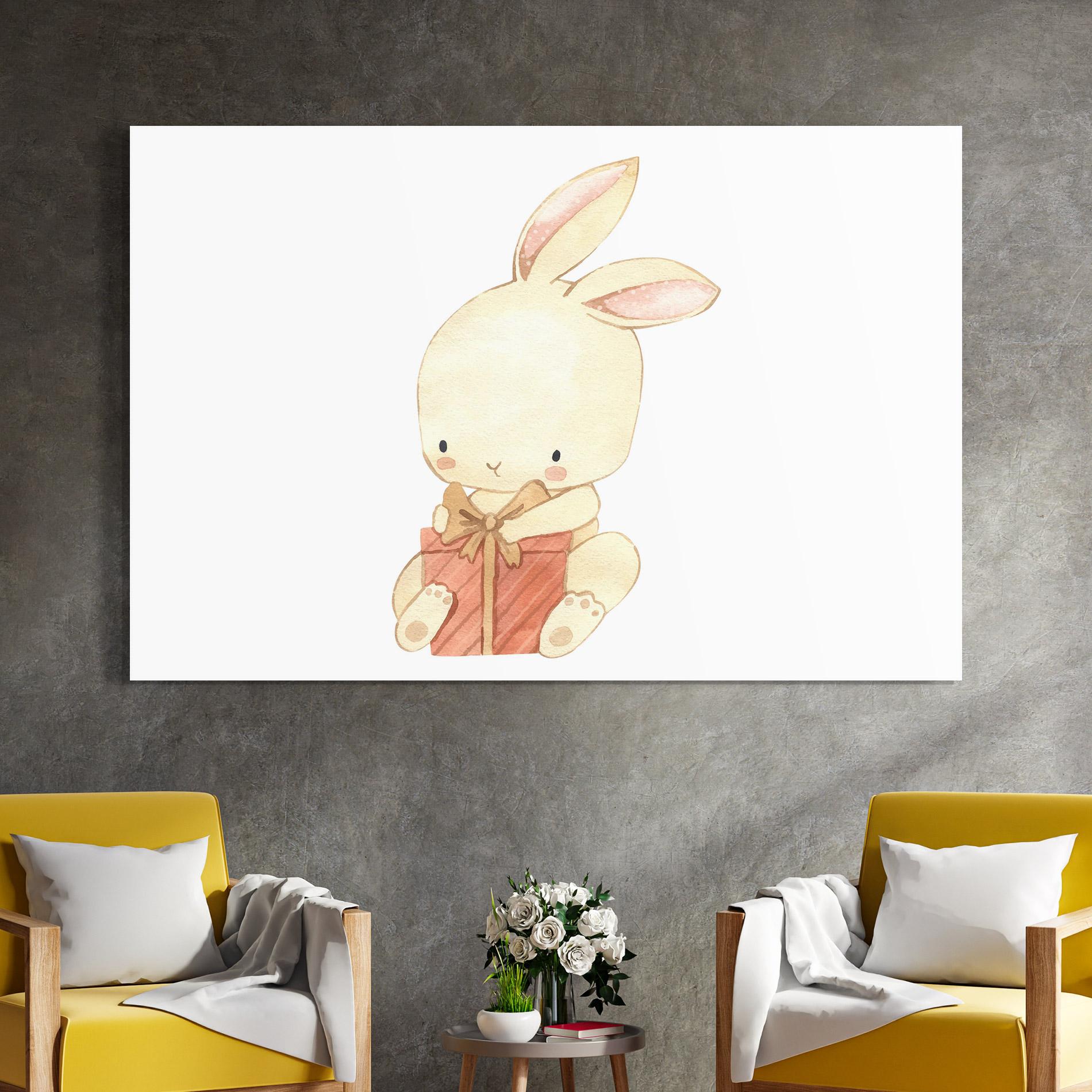 Glasbild Bunny With Gift mockup 4