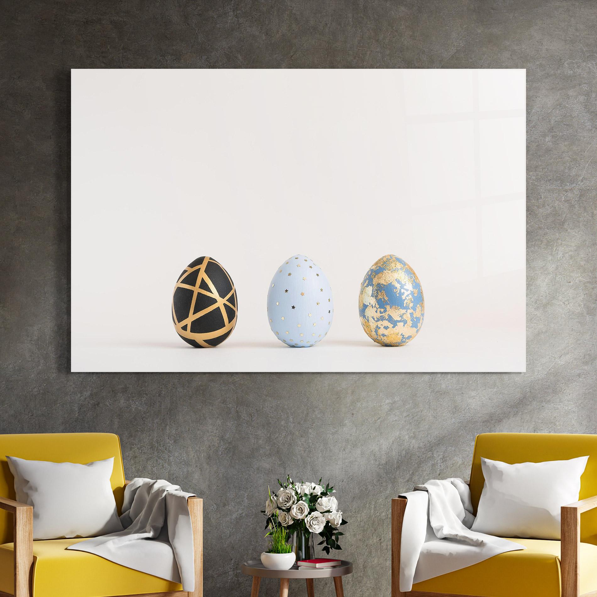 Glasbild Three Easter Golden Eggs mockup 4